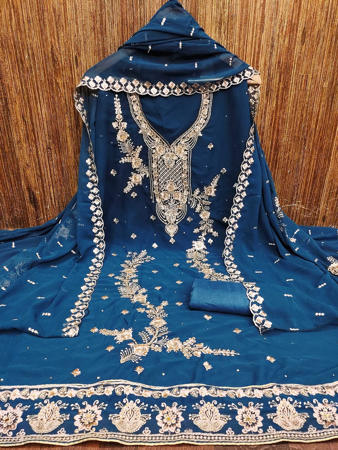 

Panzora Ethnic Motifs Embroidered Unstitched Dress Material, Teal