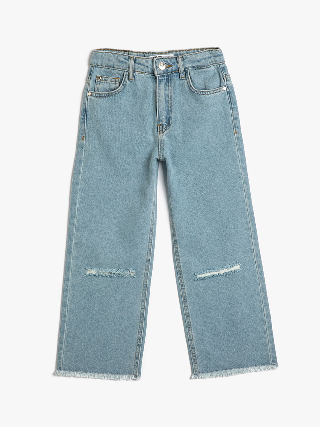 

Koton Girls Boyfriend Fit Slash Knee Mid-Rise Cotton Jeans, Blue