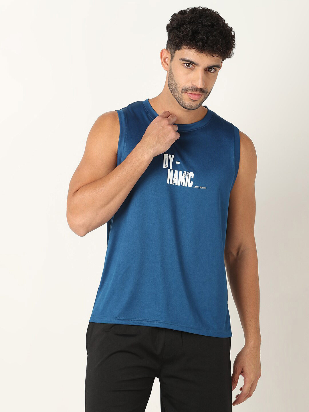 

R&B Men Typography Printed Sleeveless T-shirt, Blue