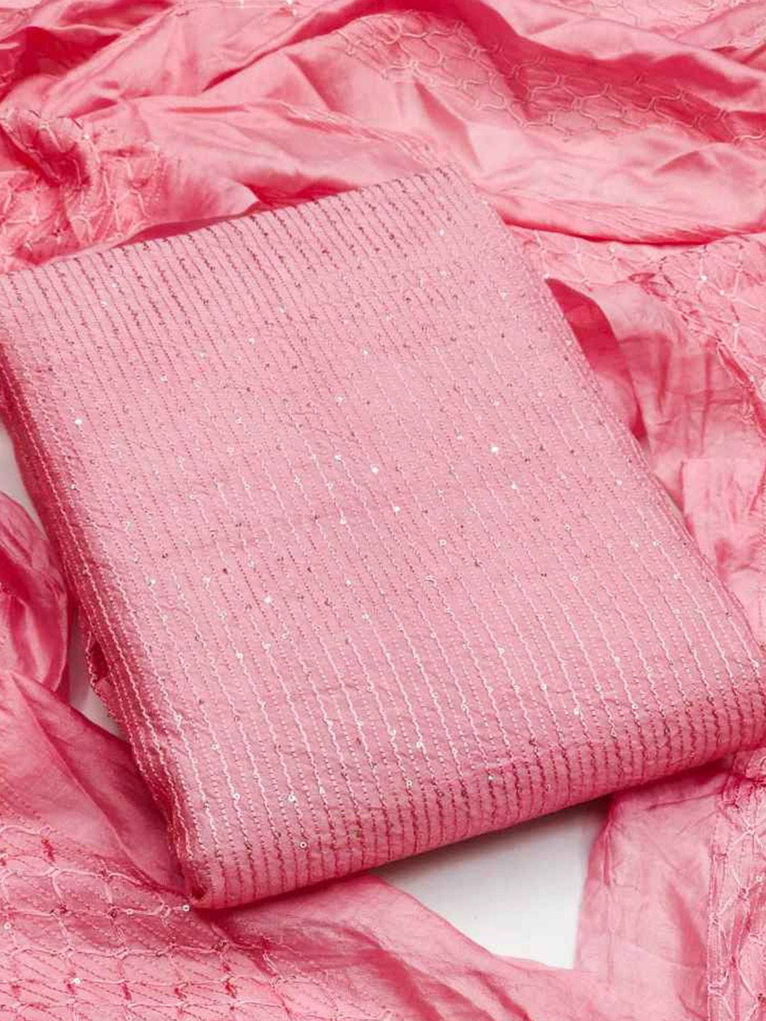 

faxofab Silk Georgette Unstitched Dress Material, Pink