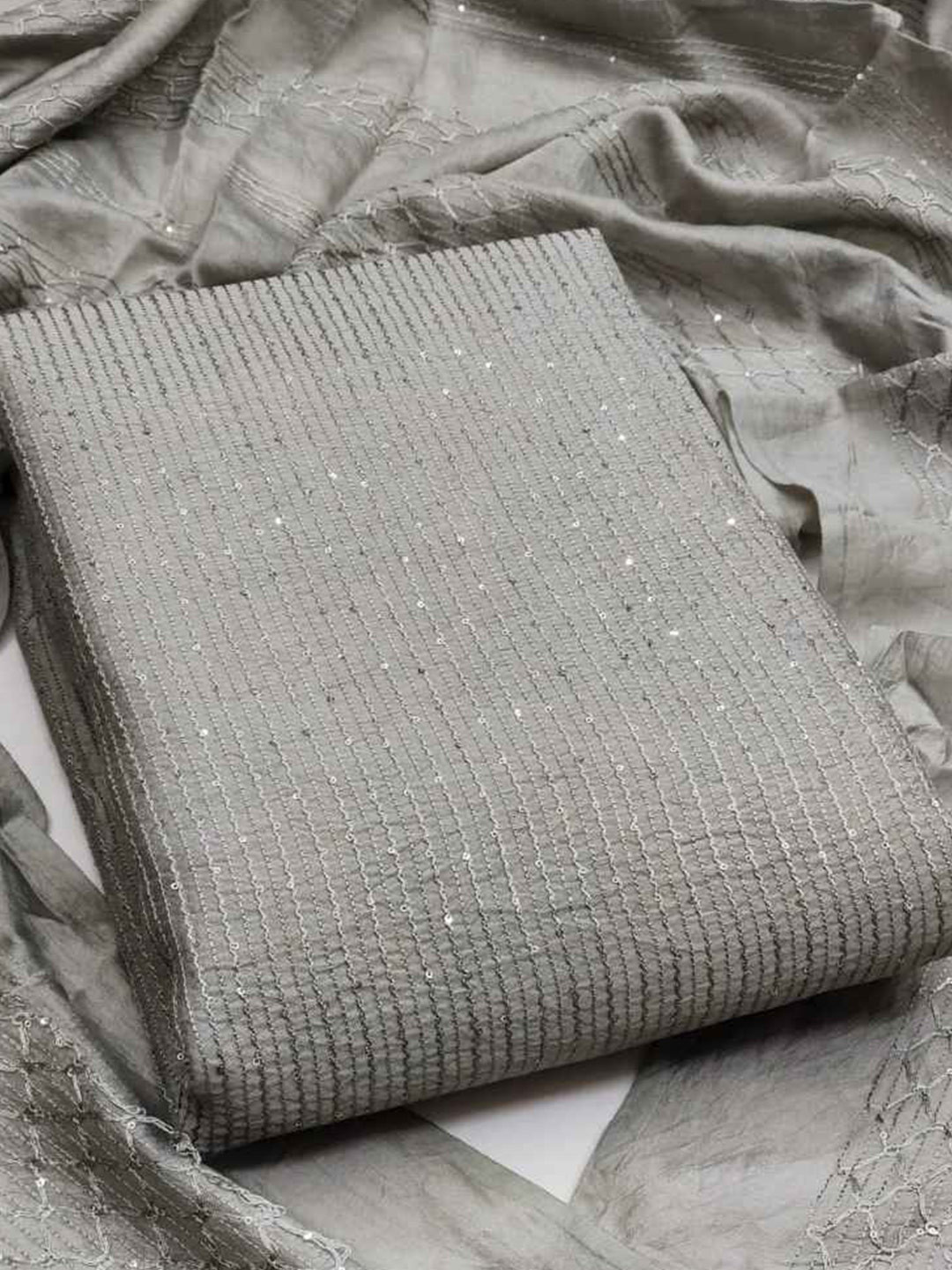 

faxofab Unstitched Dress Material, Grey