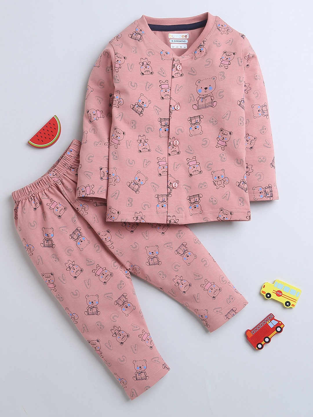 

BUMZEE Infant Boys Printed Pure Cotton Shirt with Trousers, Pink
