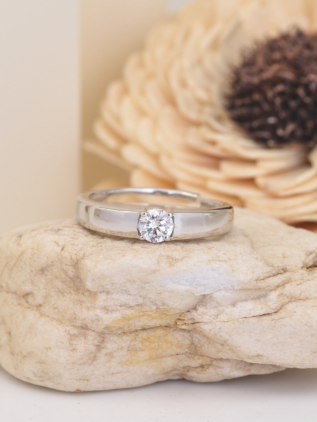 

Ornate Jewels 925 Silver 1 Carat American Diamond Solitaire Adjustable Ring for Men