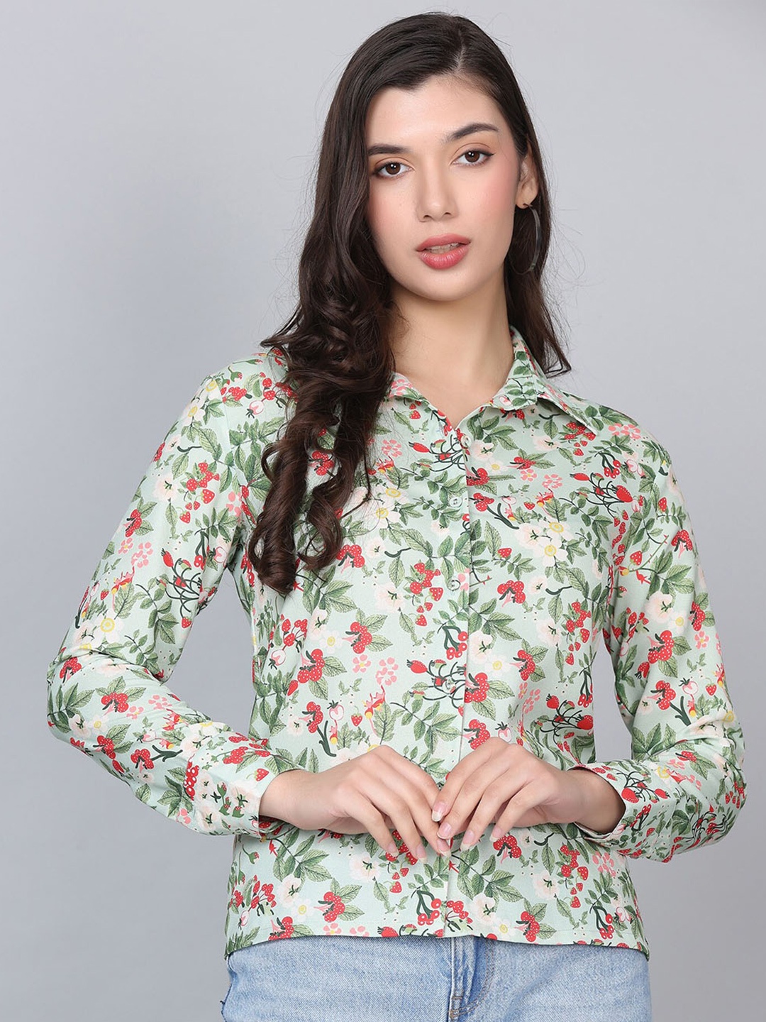 

HAUTEQUE Modern Floral Printed Opaque Casual Shirt, Green
