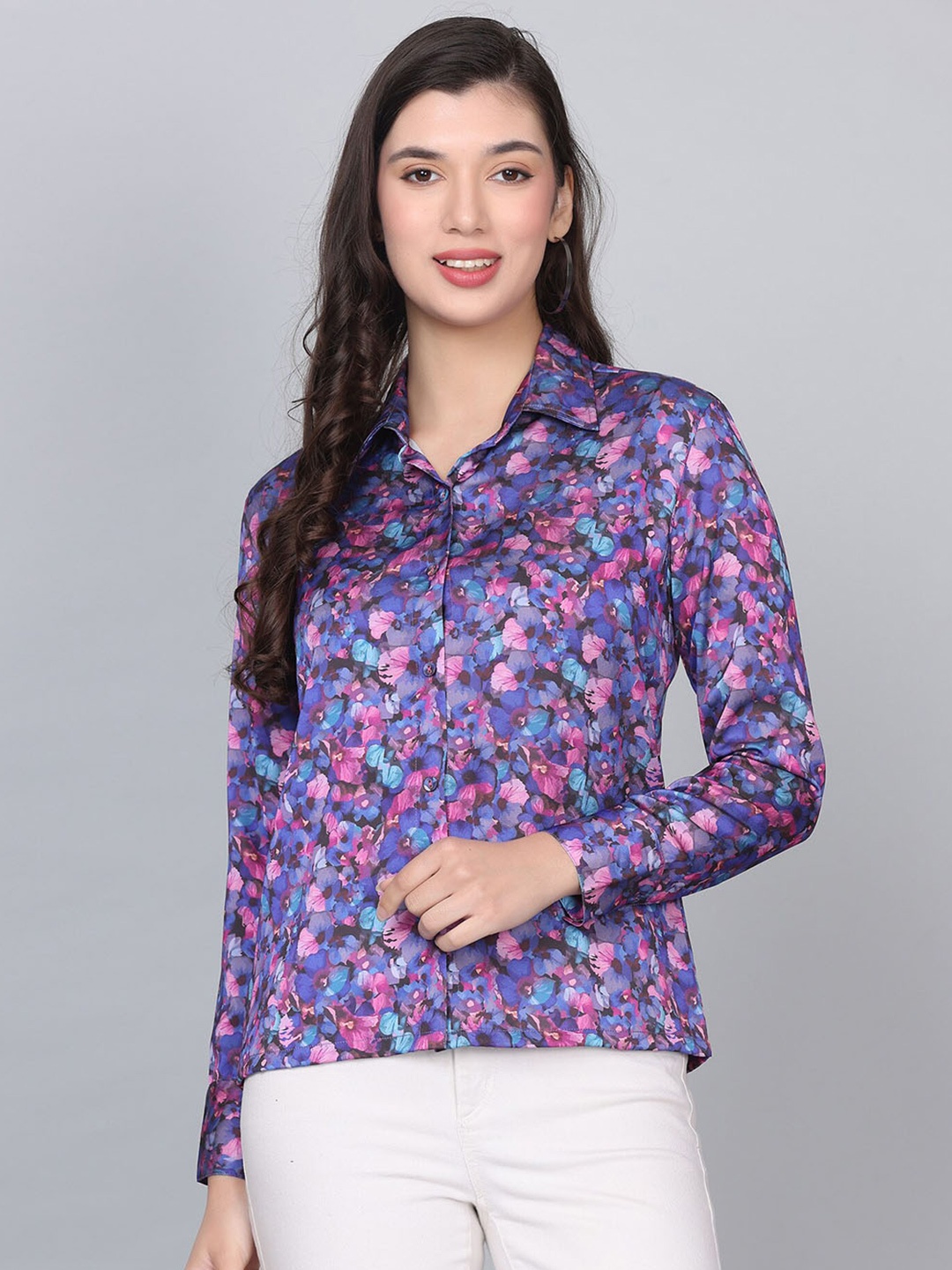 

HAUTEQUE Modern Floral Printed Opaque Casual Shirt, Purple