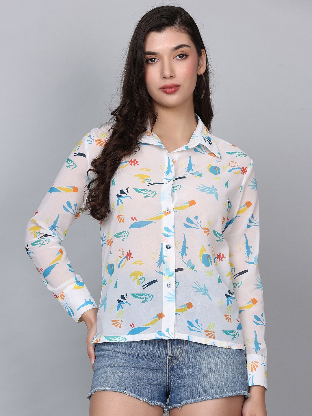 

HAUTEQUE Modern Floral Opaque Printed Casual Shirt, White