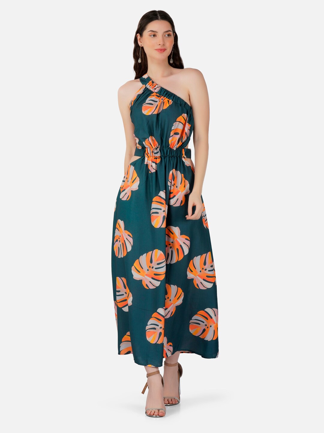 

HAUTEQUE Tropical Printed One Shoulder Maxi Dress, Green