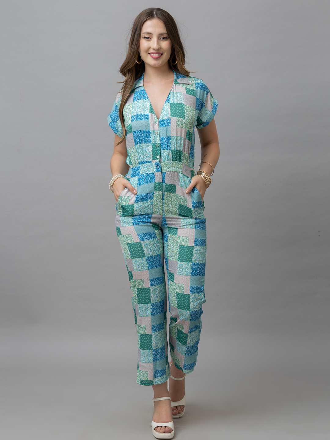 HAUTEQUE Printed Basic Jumpsuit, Blue
