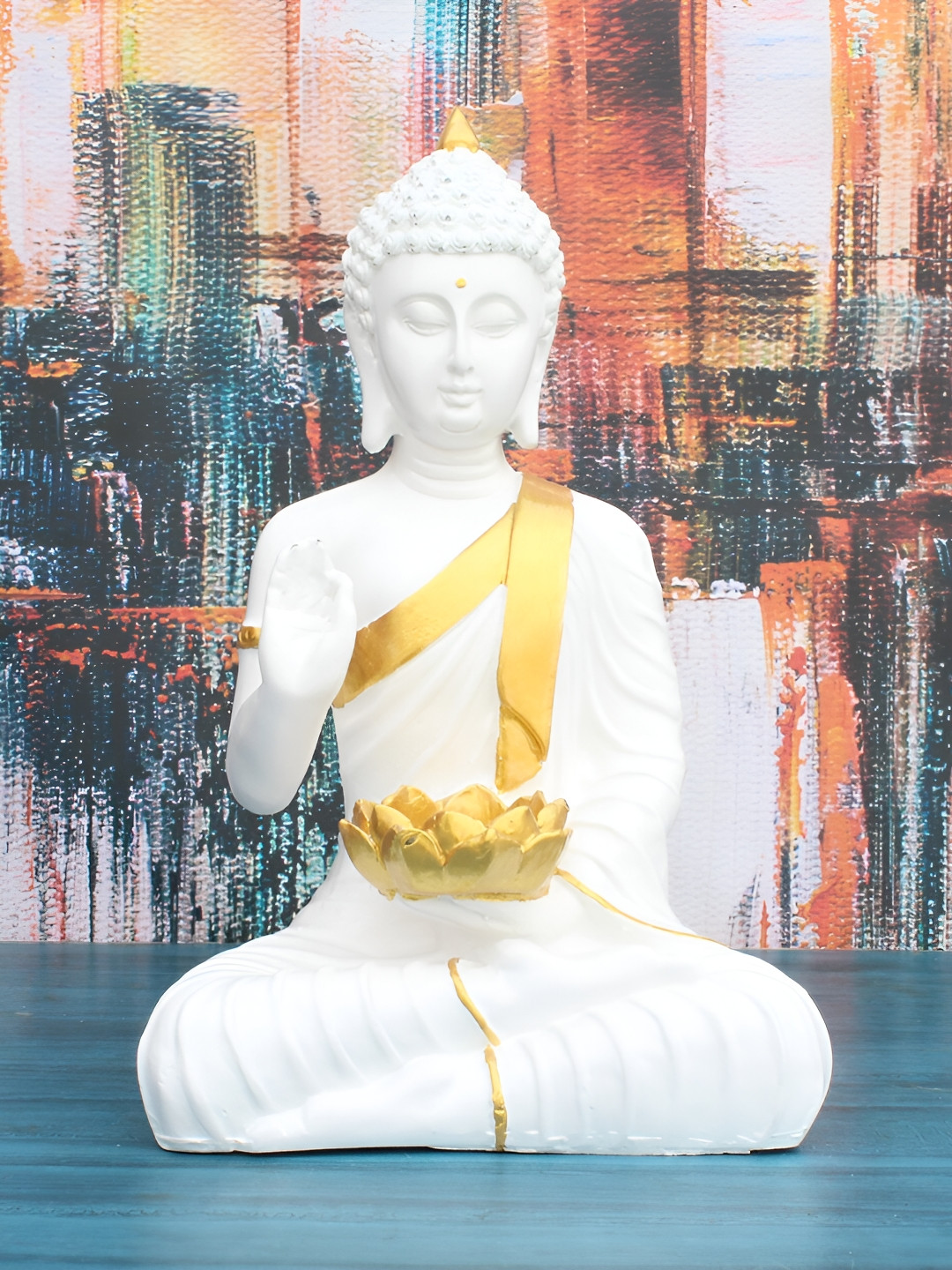 

Vikarafty White Buddha Idol Showpiece