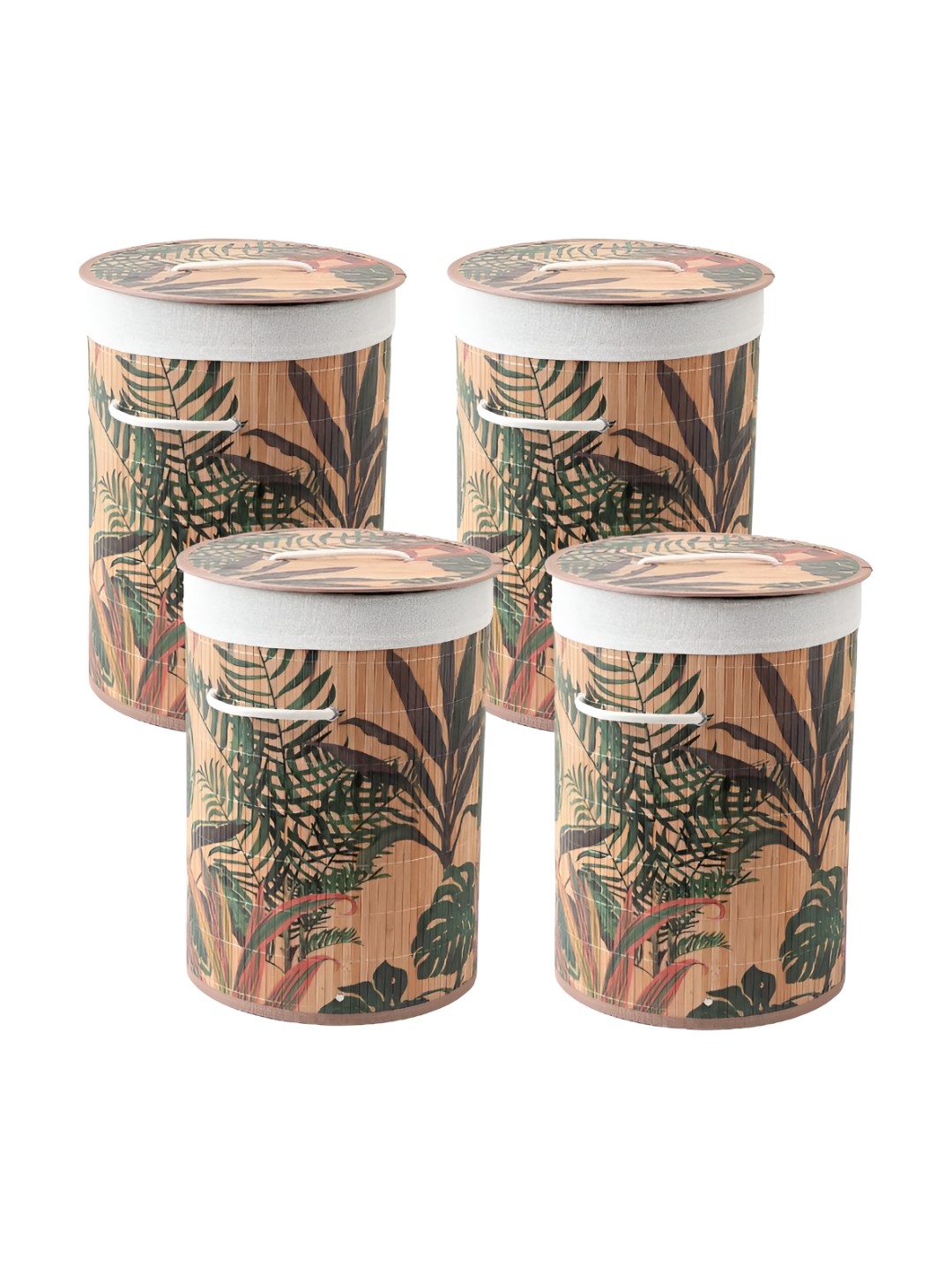 

USHA SHRIRAM 4-Pcs Brown & Green Printed Laundry Basket
