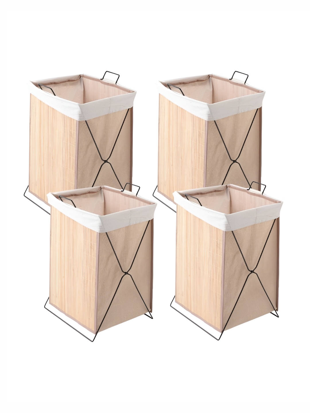 

USHA SHRIRAM 4-Pcs Bamboo Brown & White Foldable Bamboo Laundry Basket