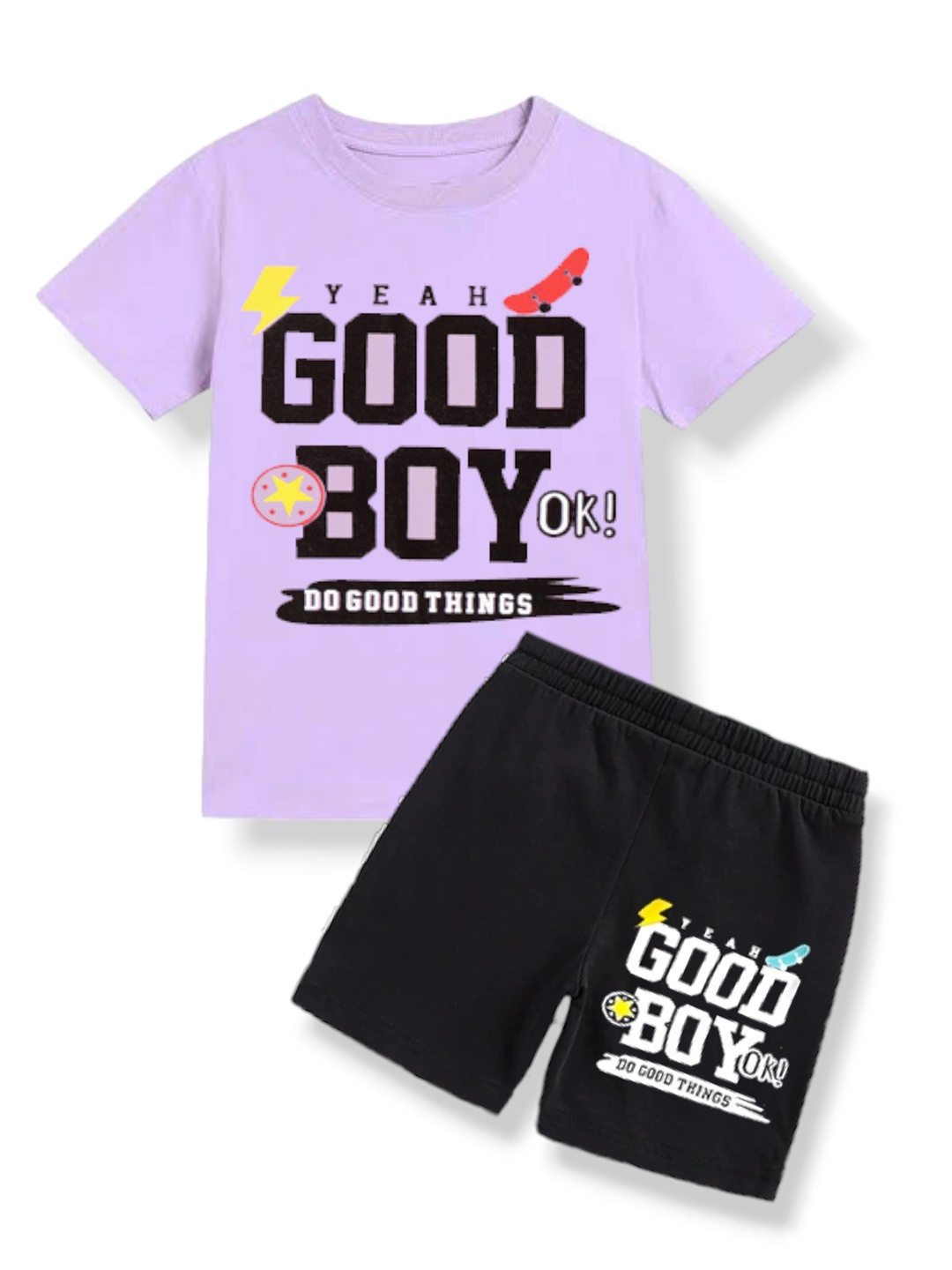 

BAESD Boys Printed Pure Cotton T-shirt With Shorts, Purple
