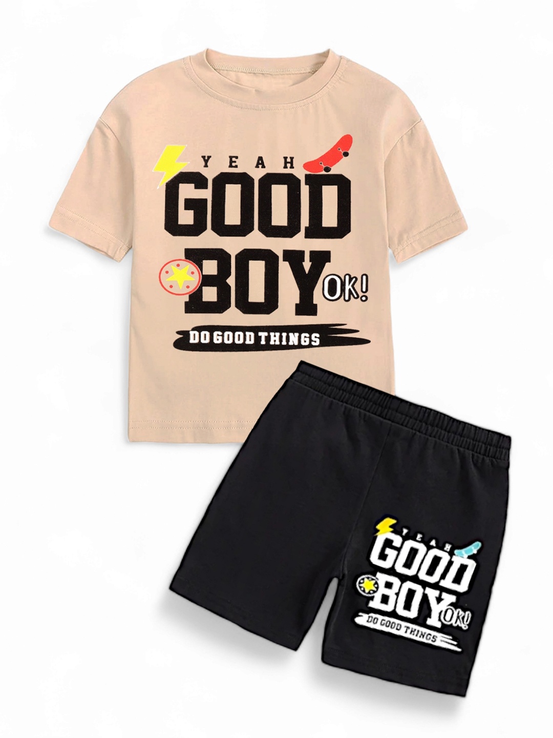 

BAESD Boys Printed T-shirt with Shorts, Beige