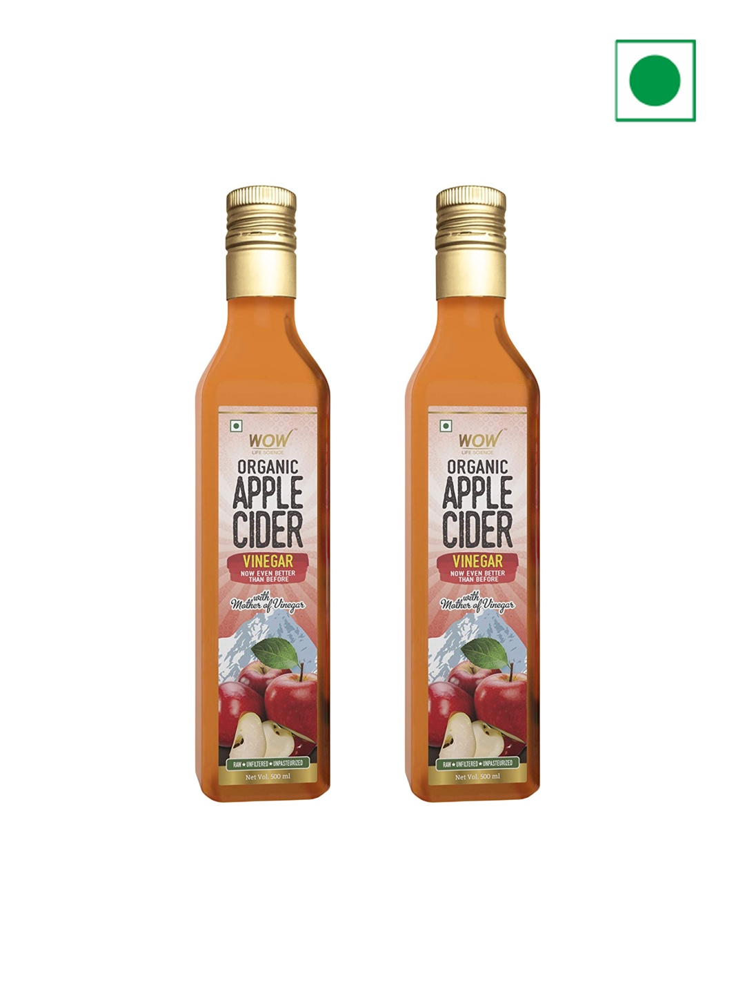 

WOW Life Science Set of 2 Organic Apple Cider Vinegar - 500ml Each, Orange