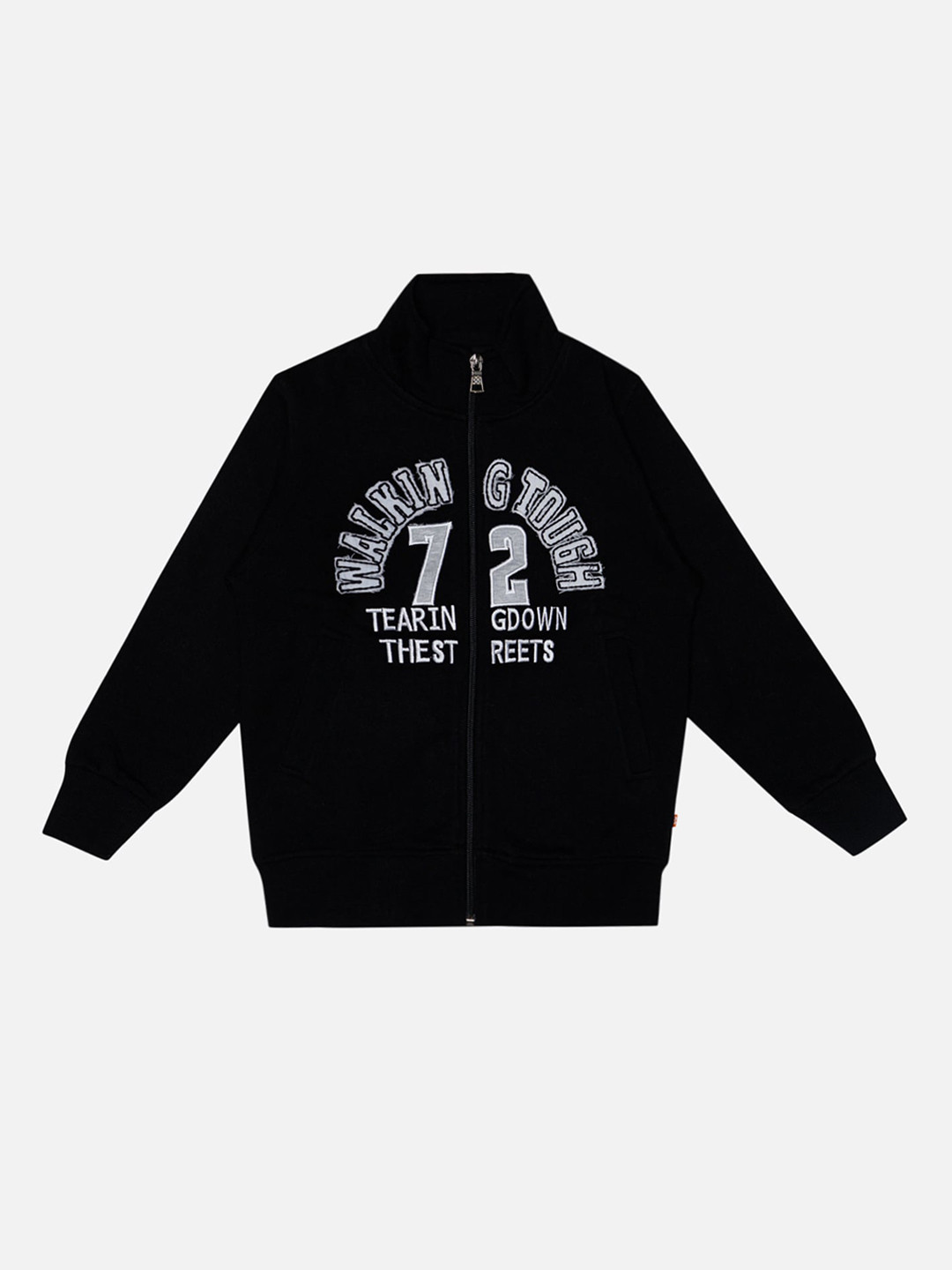 

Bodycare Boys Typography Embroidered Mock Collar Fleece Front-Open Sweatshirt, Black