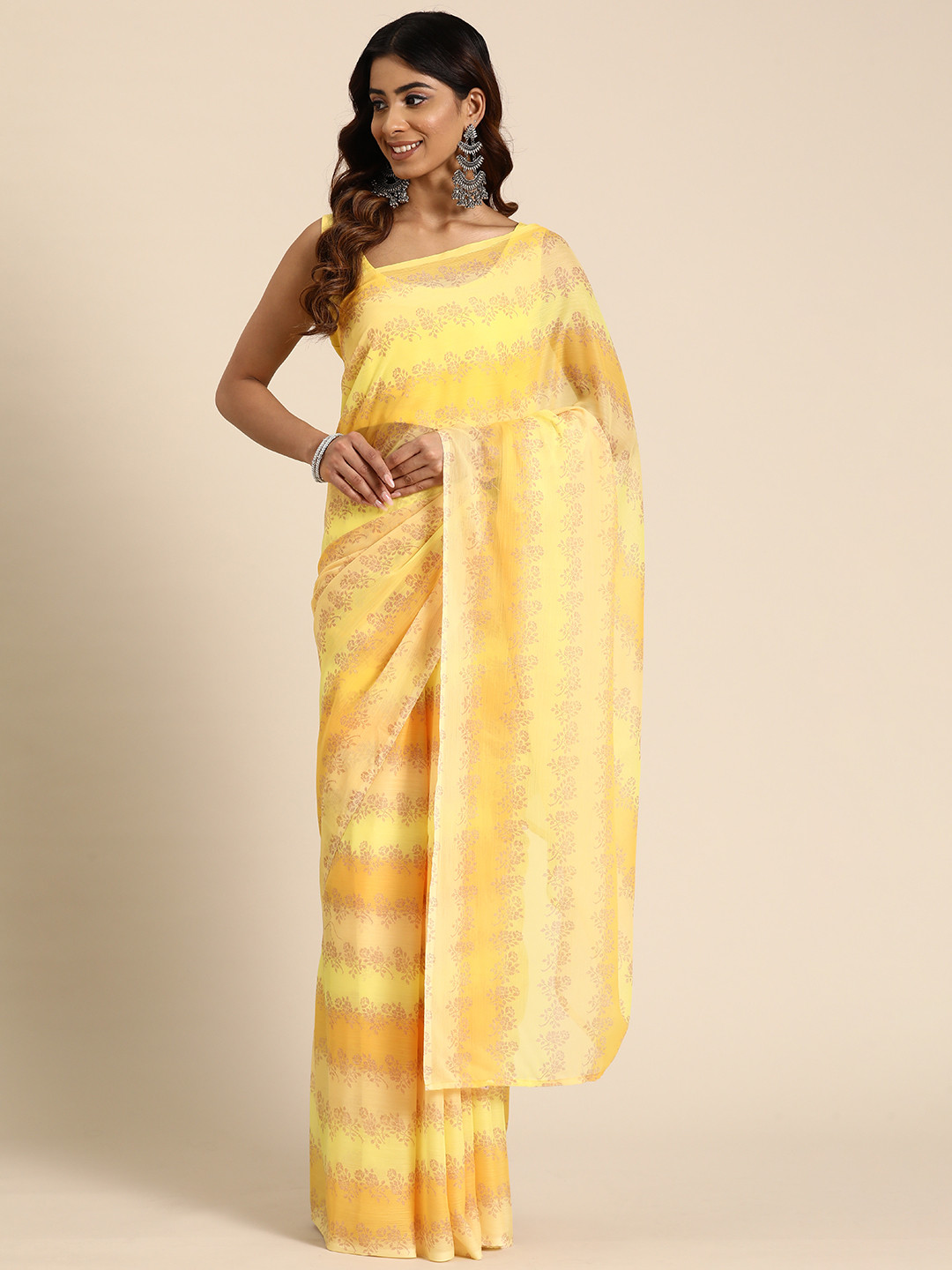 

Ahalyaa Floral Printed Chiffon Saree, Yellow