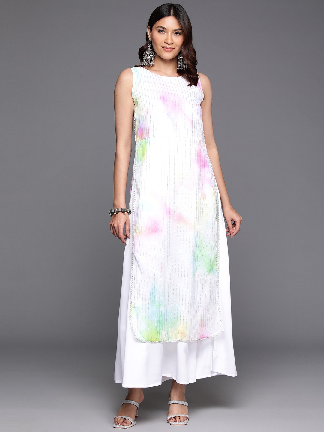 

Ahalyaa Tie and Dyed Layered A-Line Maxi Dress, White