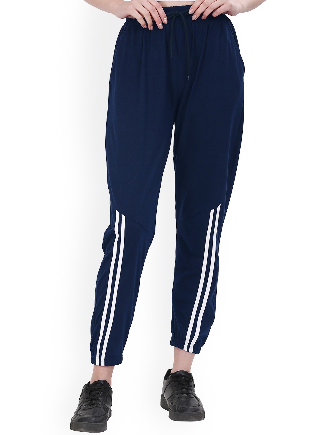 

Fashionable Women Mid-Rise Cotton Joggers, Navy blue