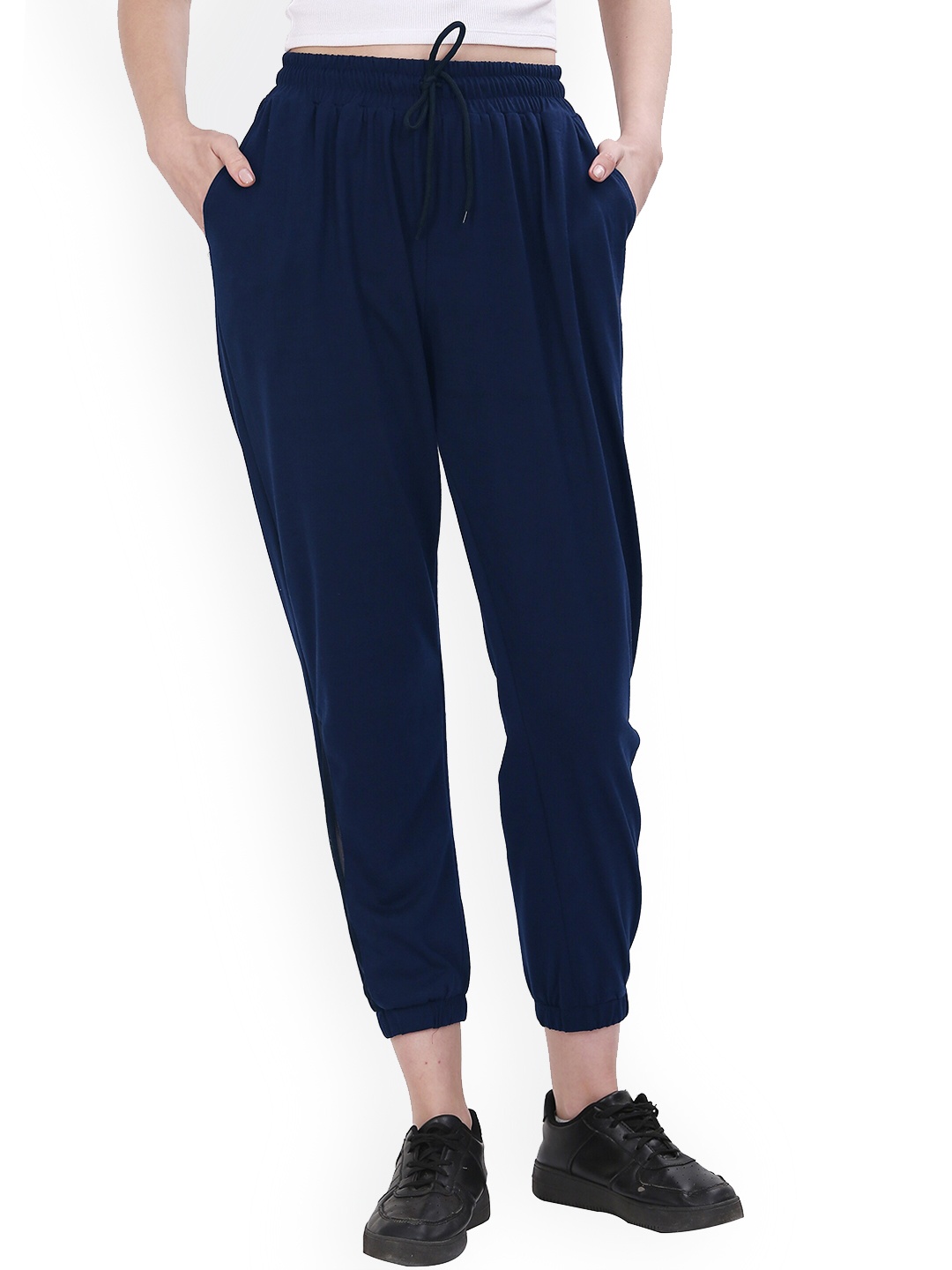 

Fashionable Women Mid-Rise Cotton Joggers, Navy blue