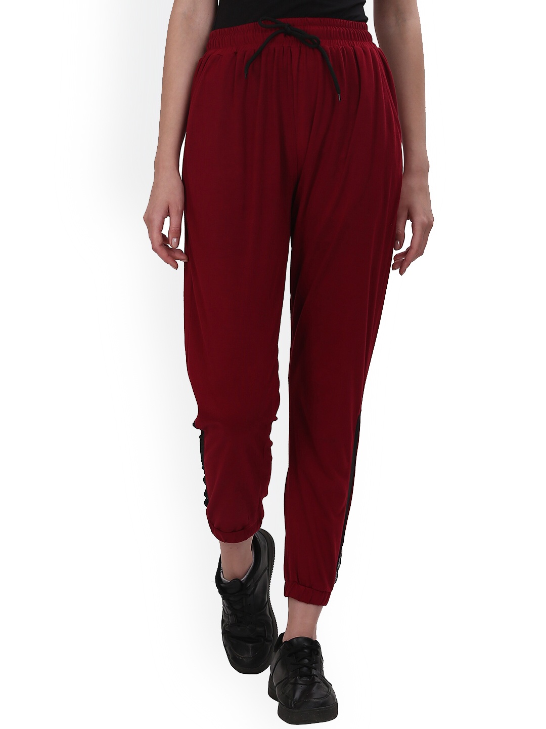 

Fashionable Women Cotton Mid-Rise Joggers, Maroon