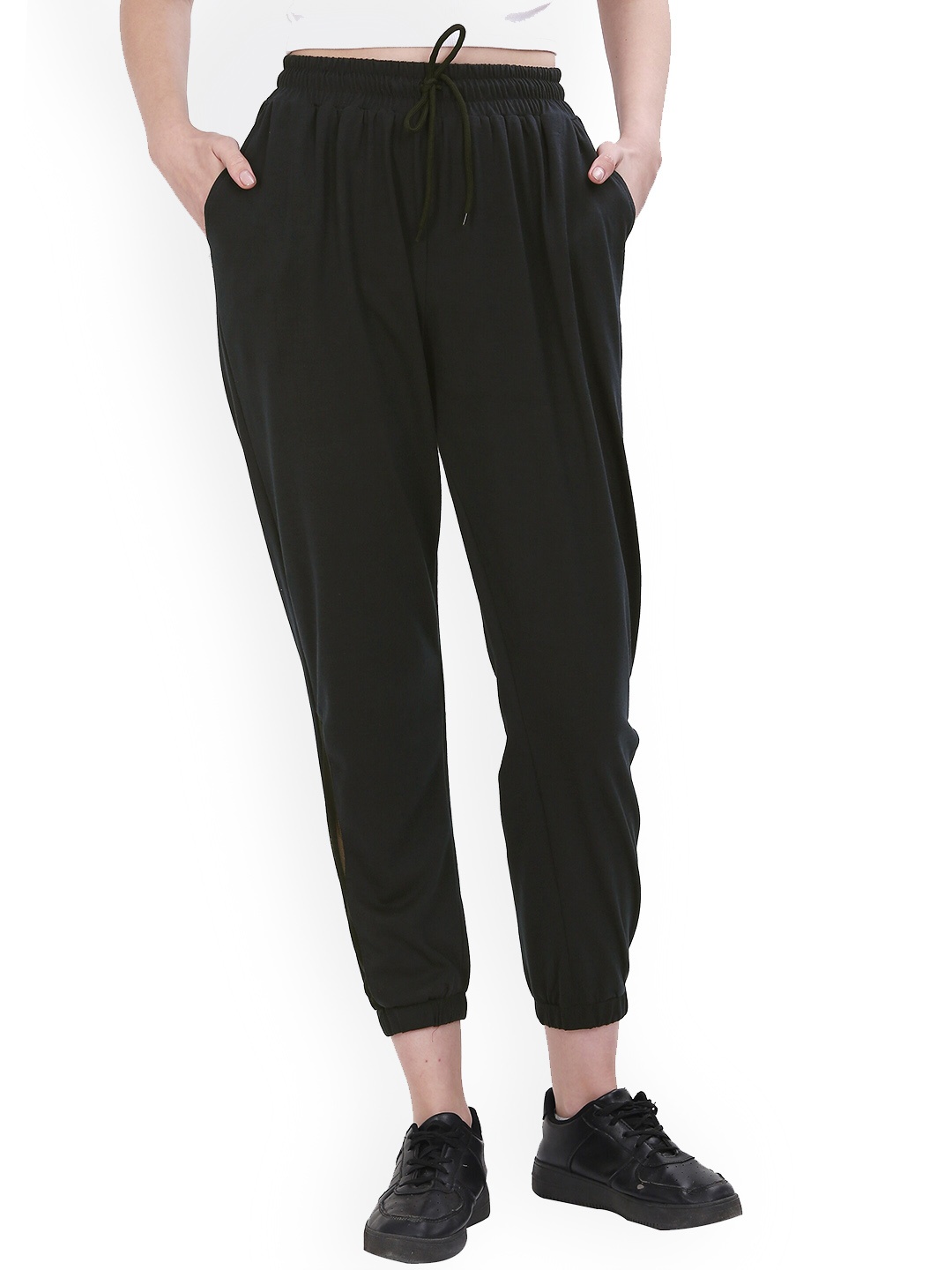 

Fashionable Women Mid Rise Cotton Joggers, Black