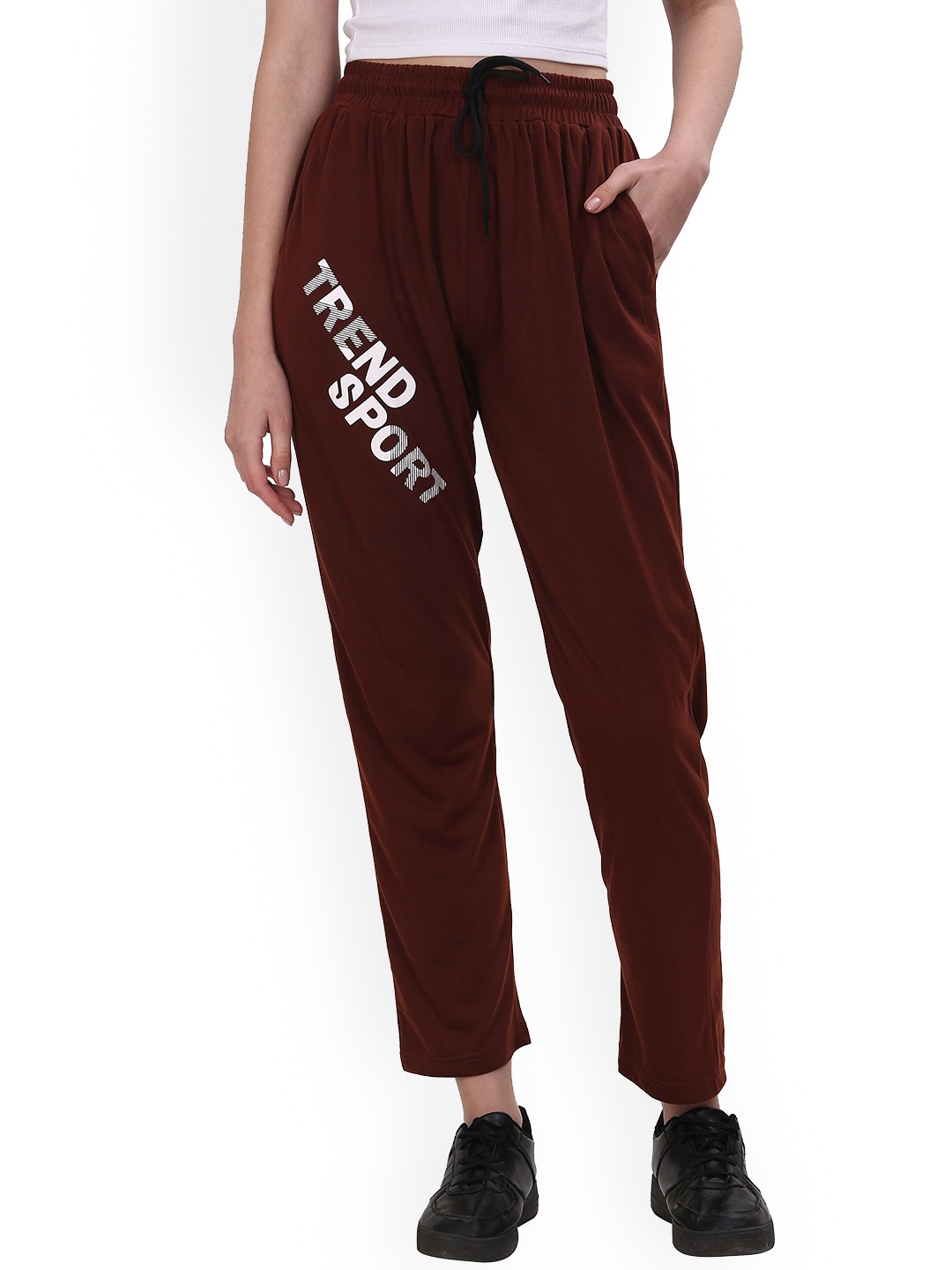 

Fashionable Women Typography Printed Cotton Track Pants, Brown