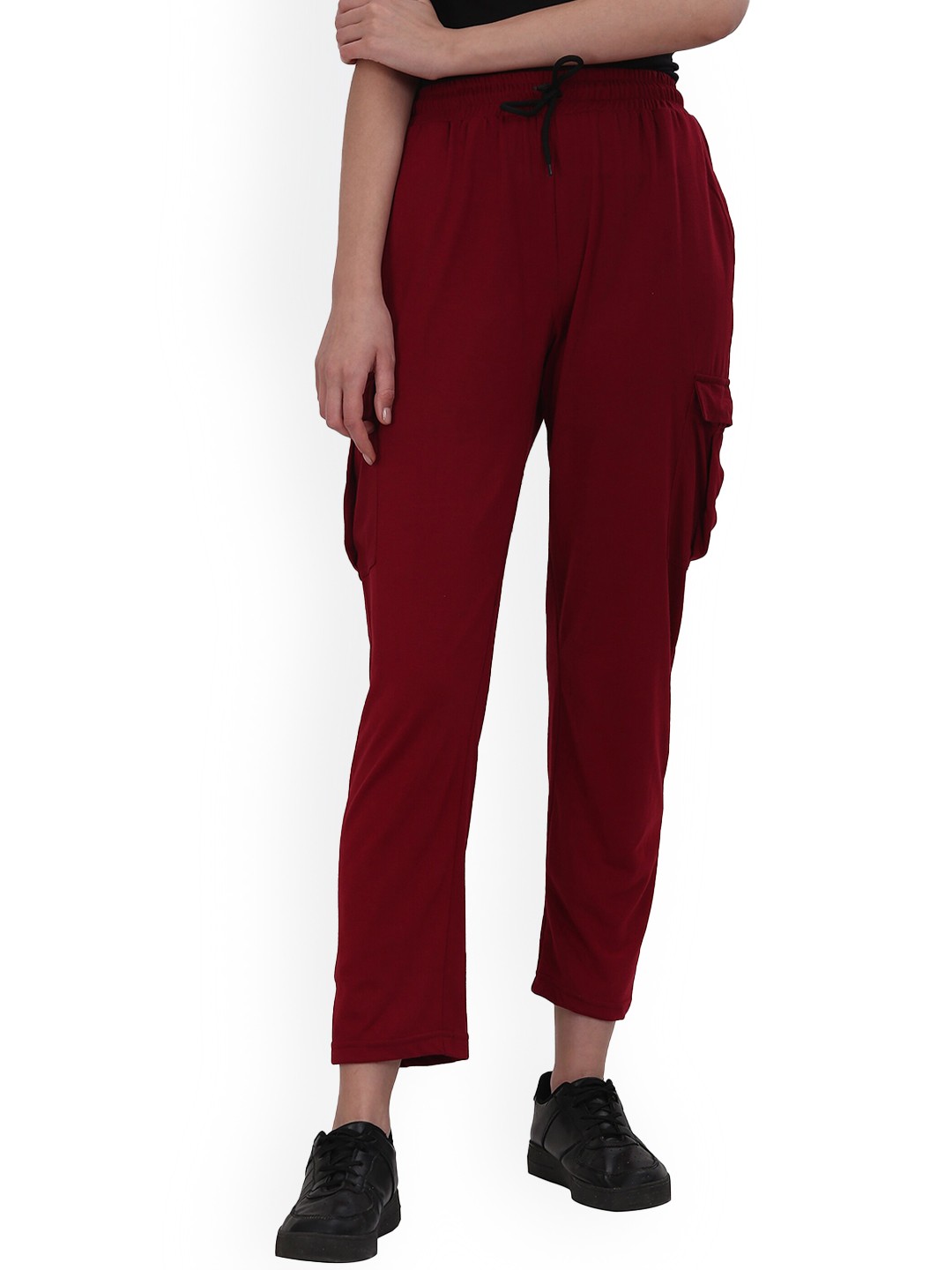 

Fashionable Mid-Rise Cotton Track Pants, Maroon