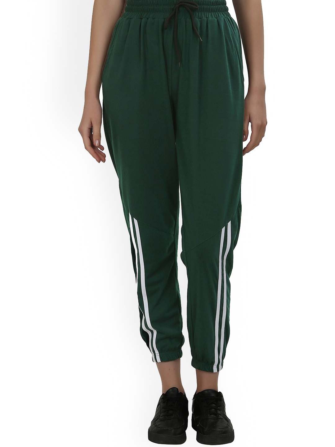 

Fashionable Women Striped Mid-Rise Cotton Joggers, Green