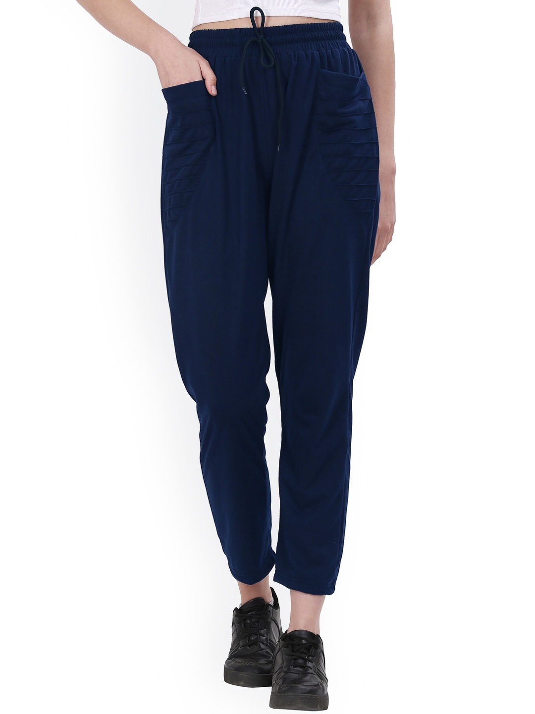 

Fashionable Women Mid Rise Cotton Track Pants, Navy blue