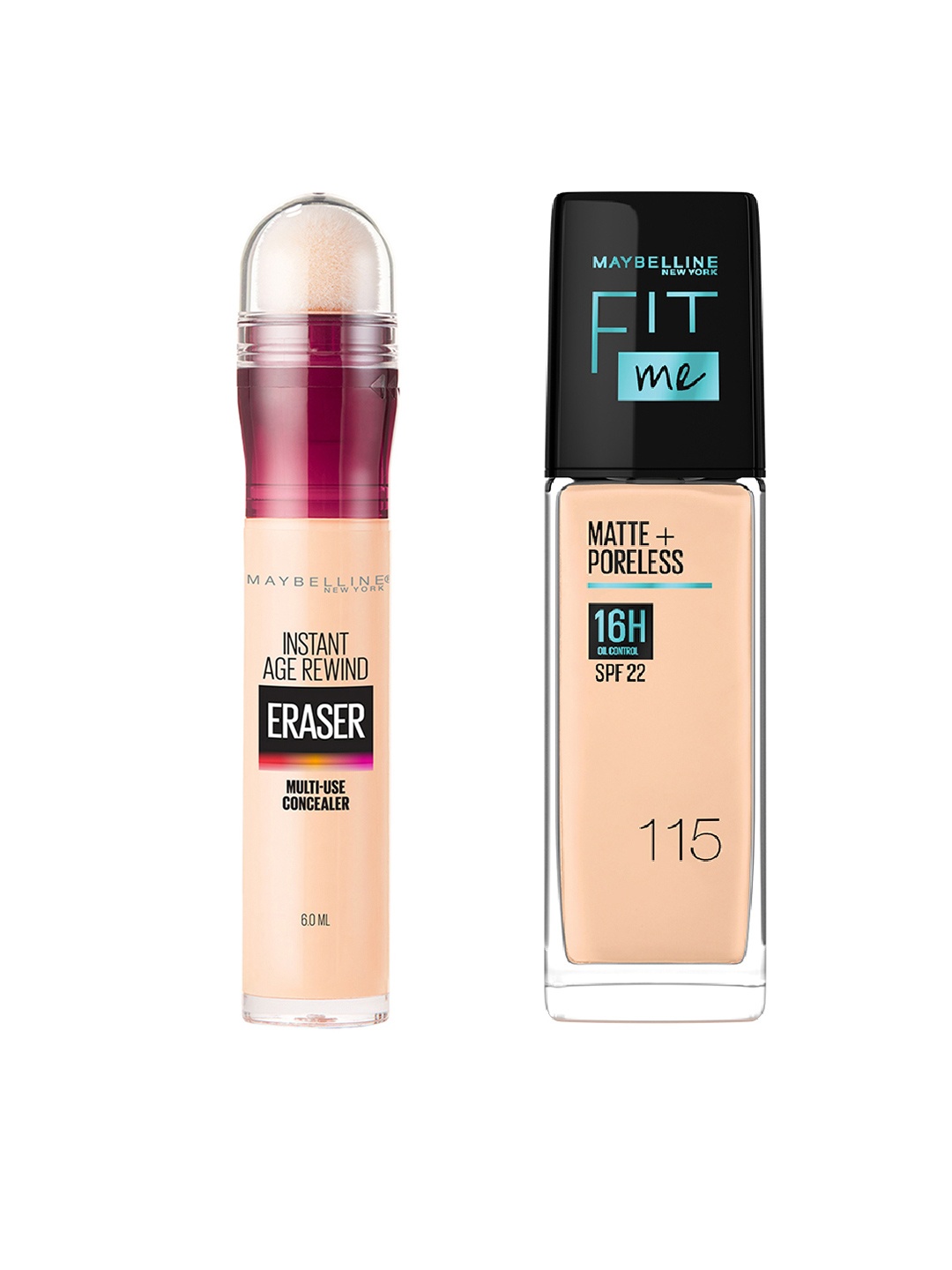 

Maybelline New York Instant Age Rewind Eraser Concealer & Fit Me Matte+Poreless Foundation, Beige