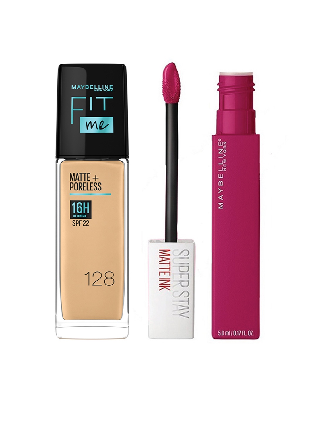 

Maybelline New York SuperStay Matte Ink Liquid Lipstick & Fit Me Matte+Poreless Foundation, Pink
