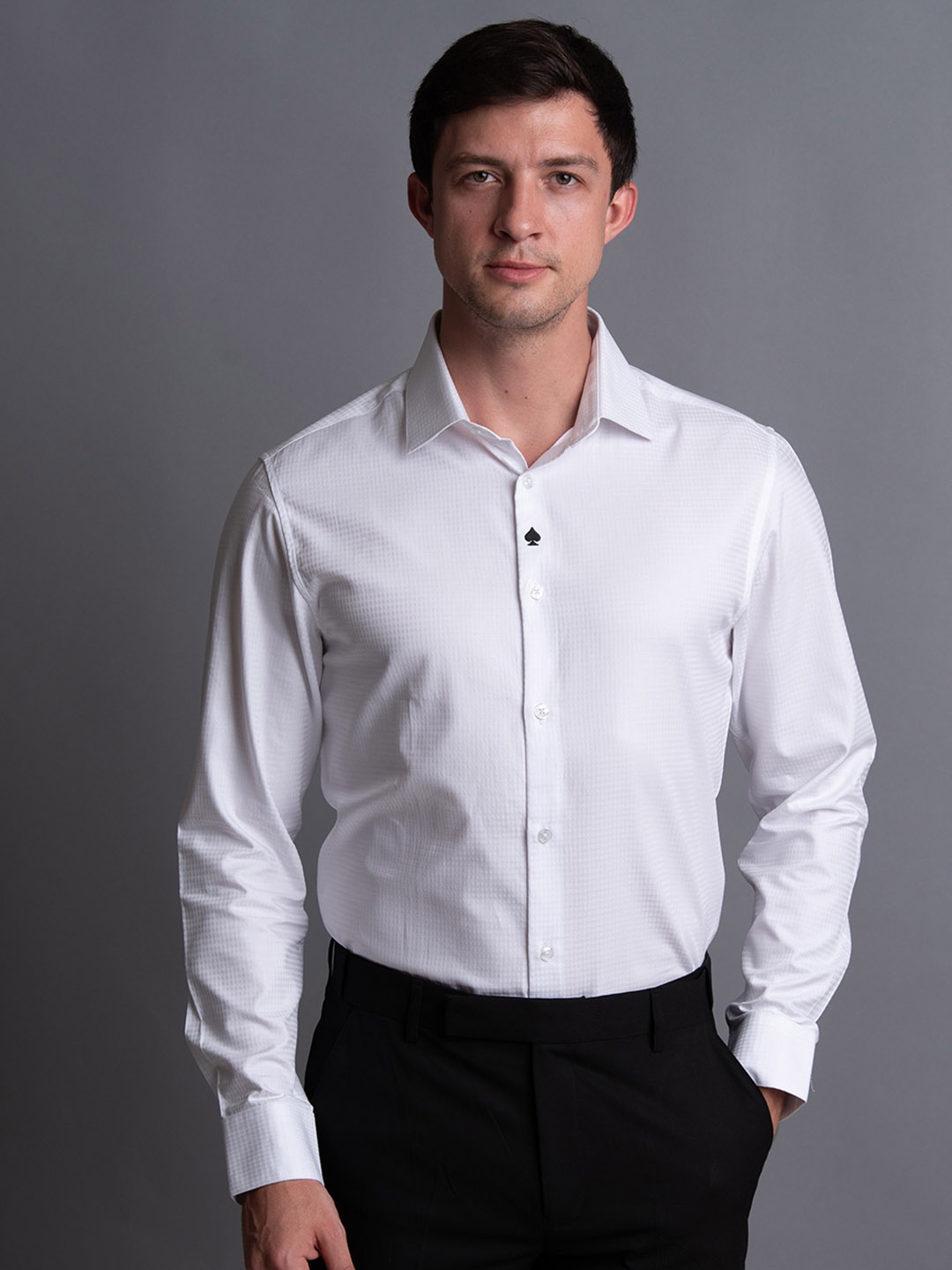 

ARISTOBRAT The Ace Of Spades Premium Slim Fit Textured Self Design Cotton Formal Shirt, White