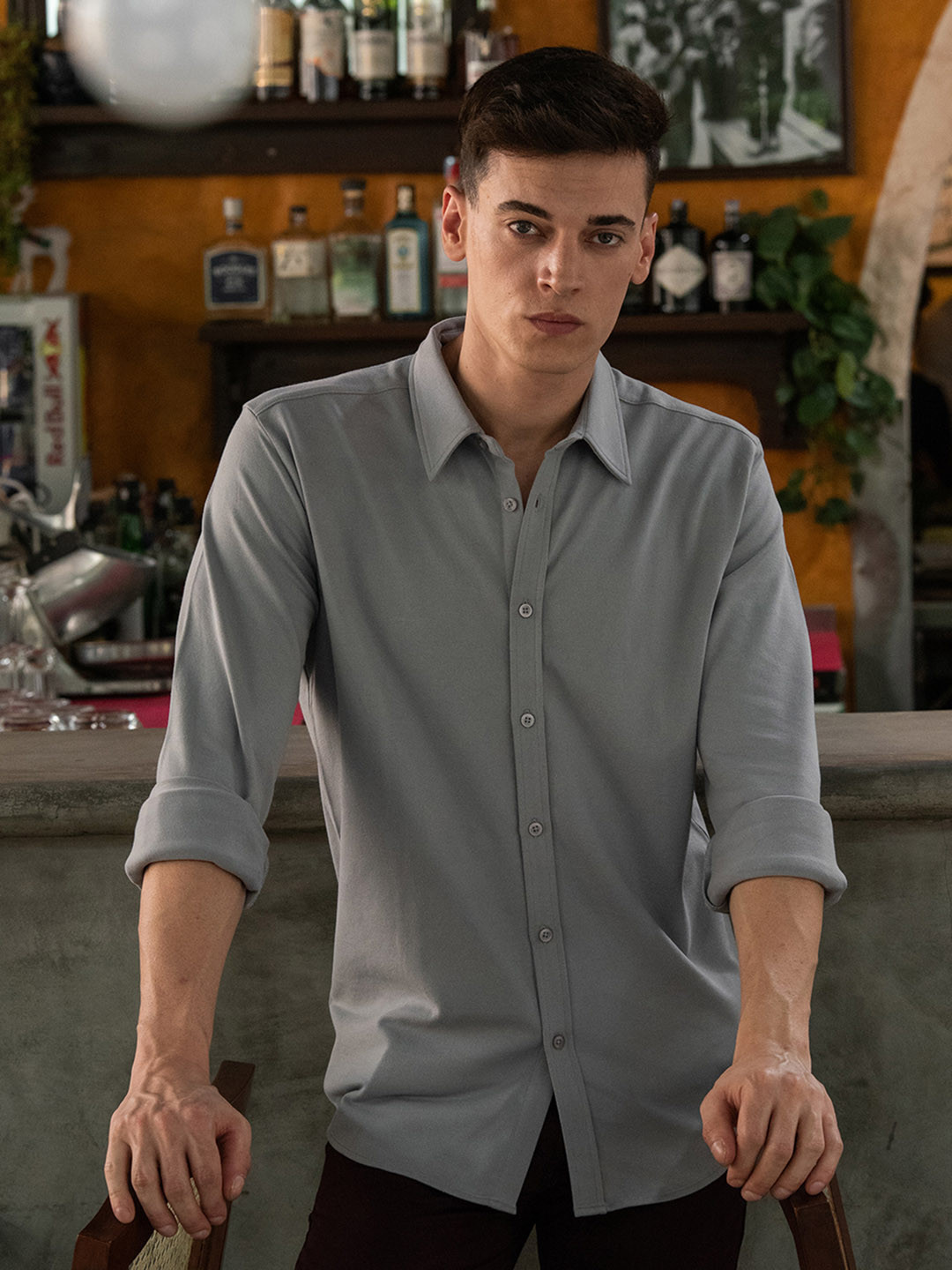 

ARISTOBRAT Premium Slim Fit Pique Casual Shirt, Grey