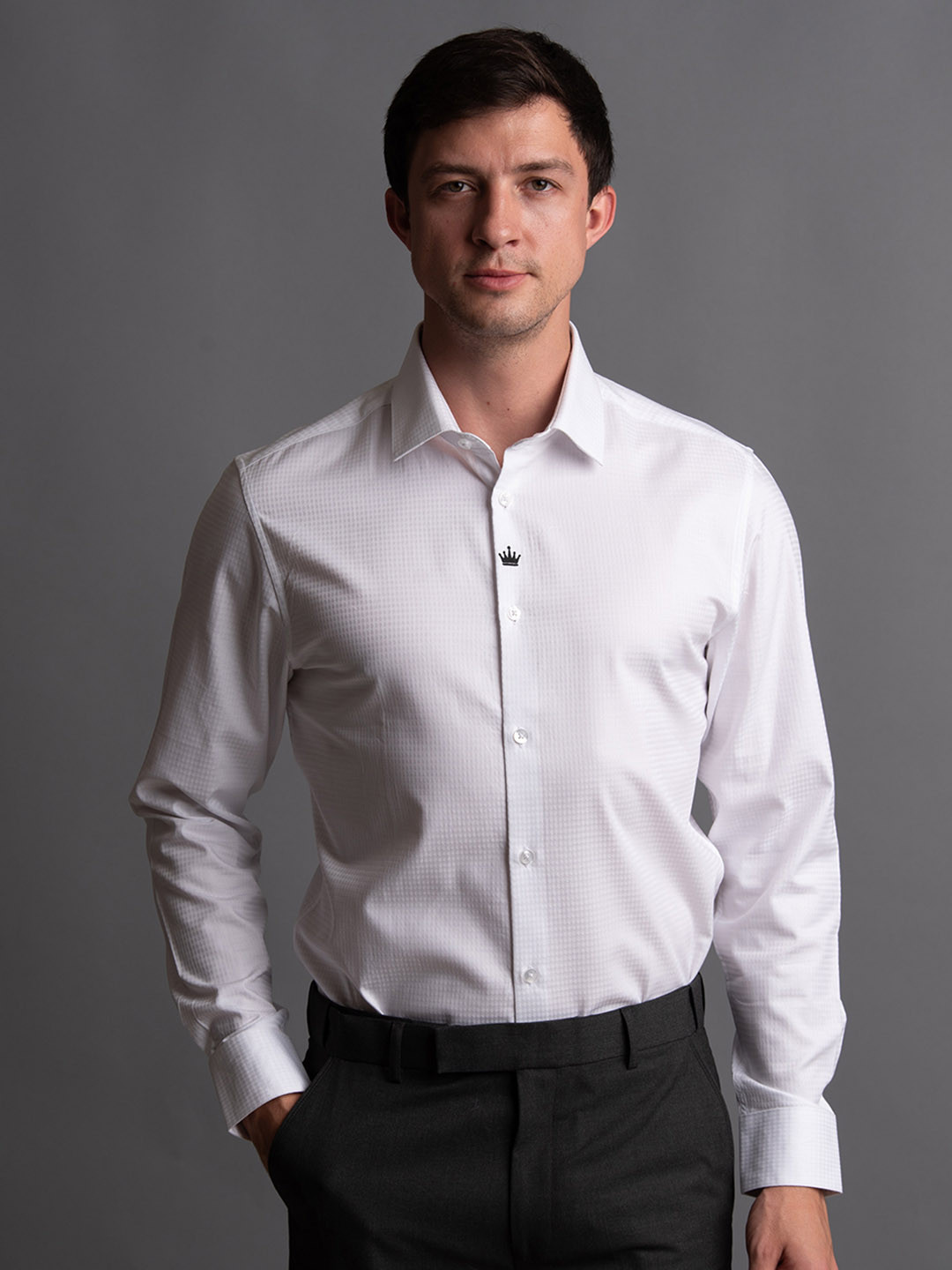 

ARISTOBRAT The Kings Premium Slim Fit Textured Self Design Cotton Formal Shirt, White