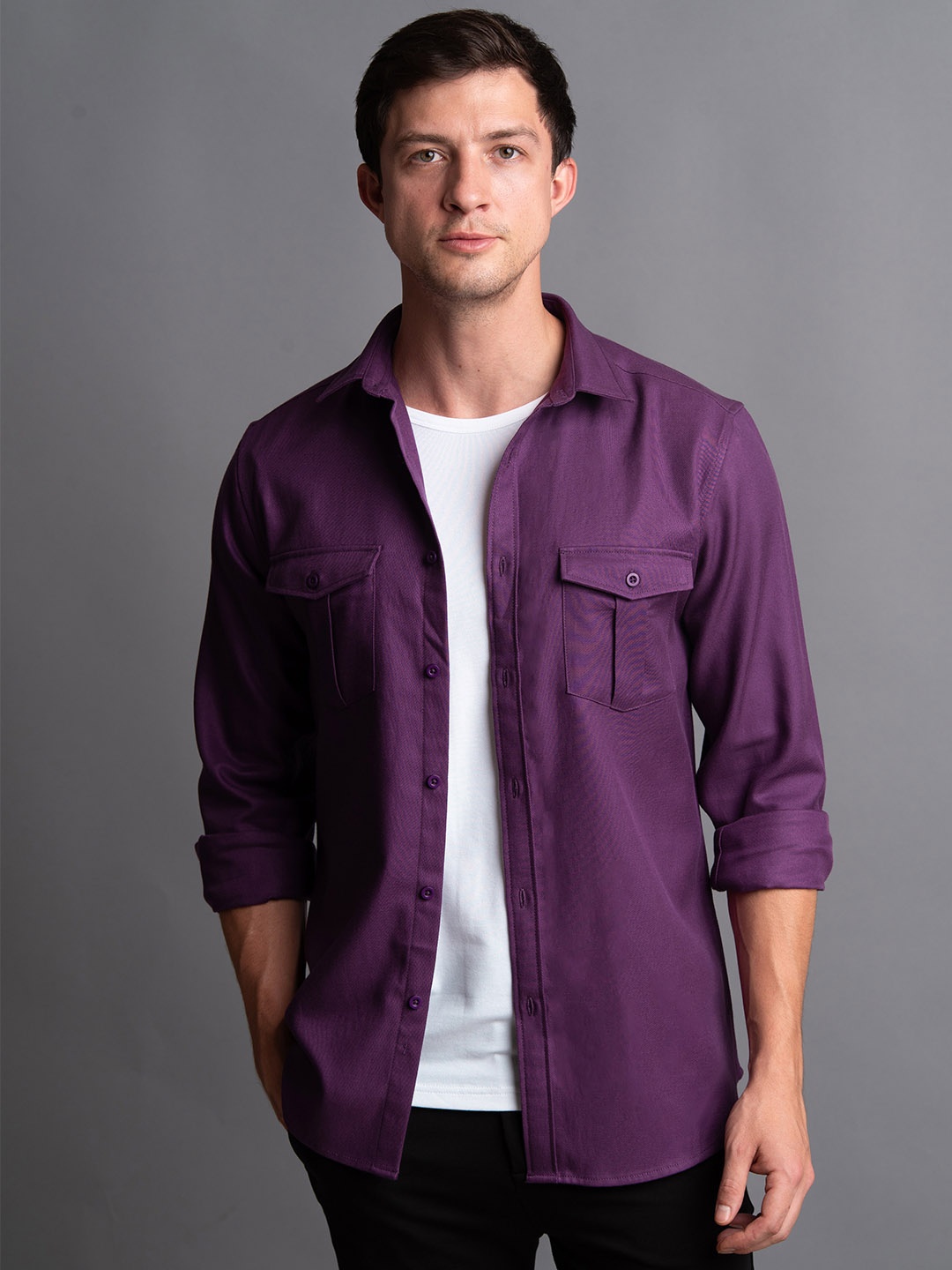 

ARISTOBRAT Premium Slim Fit Twill Tencel Cotton Casual Shirt, Purple