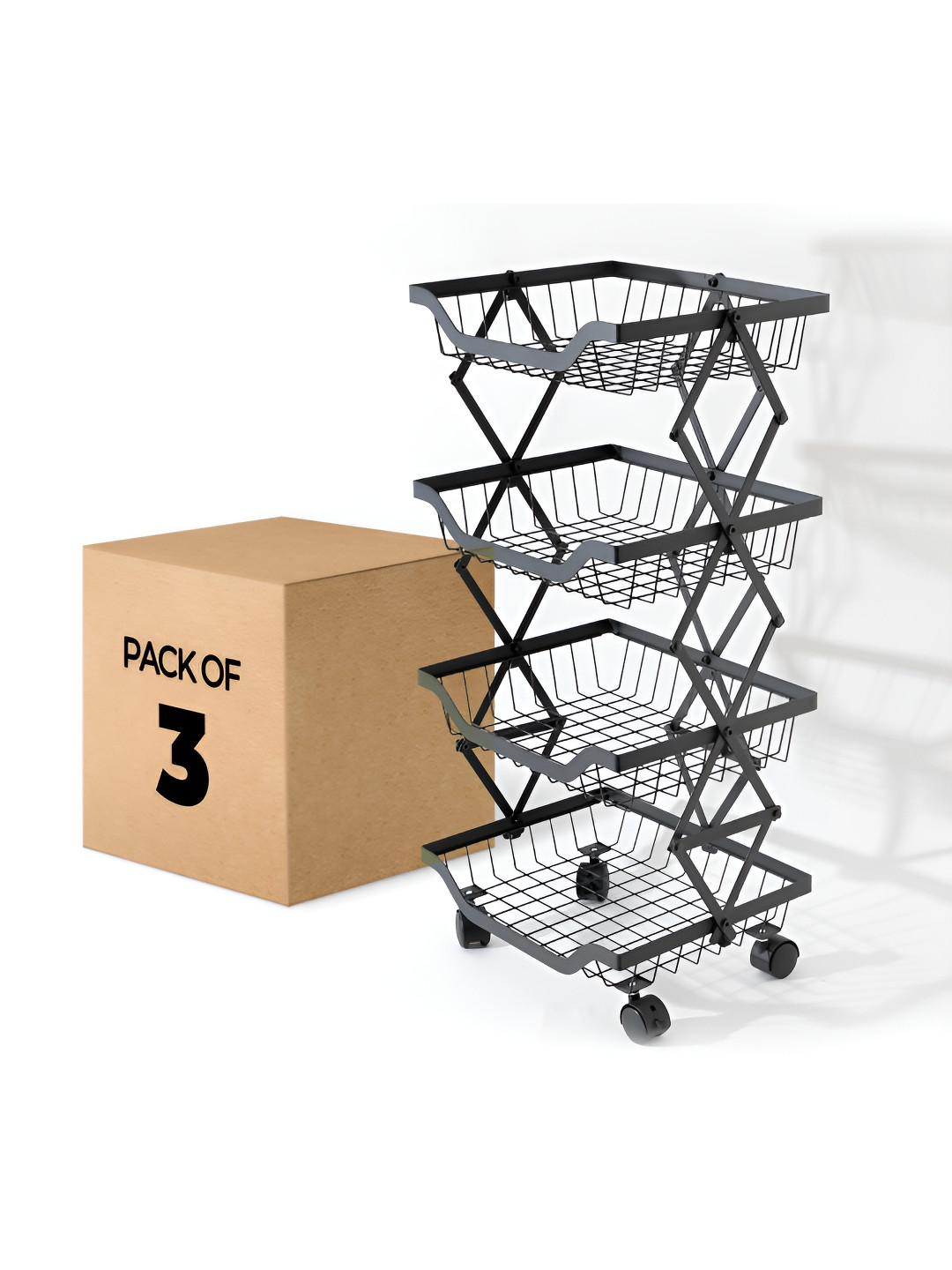 

USHA SHRIRAM Black 3 Pieces 4 Layer Kitchen Fruit and Vegetable Baskets