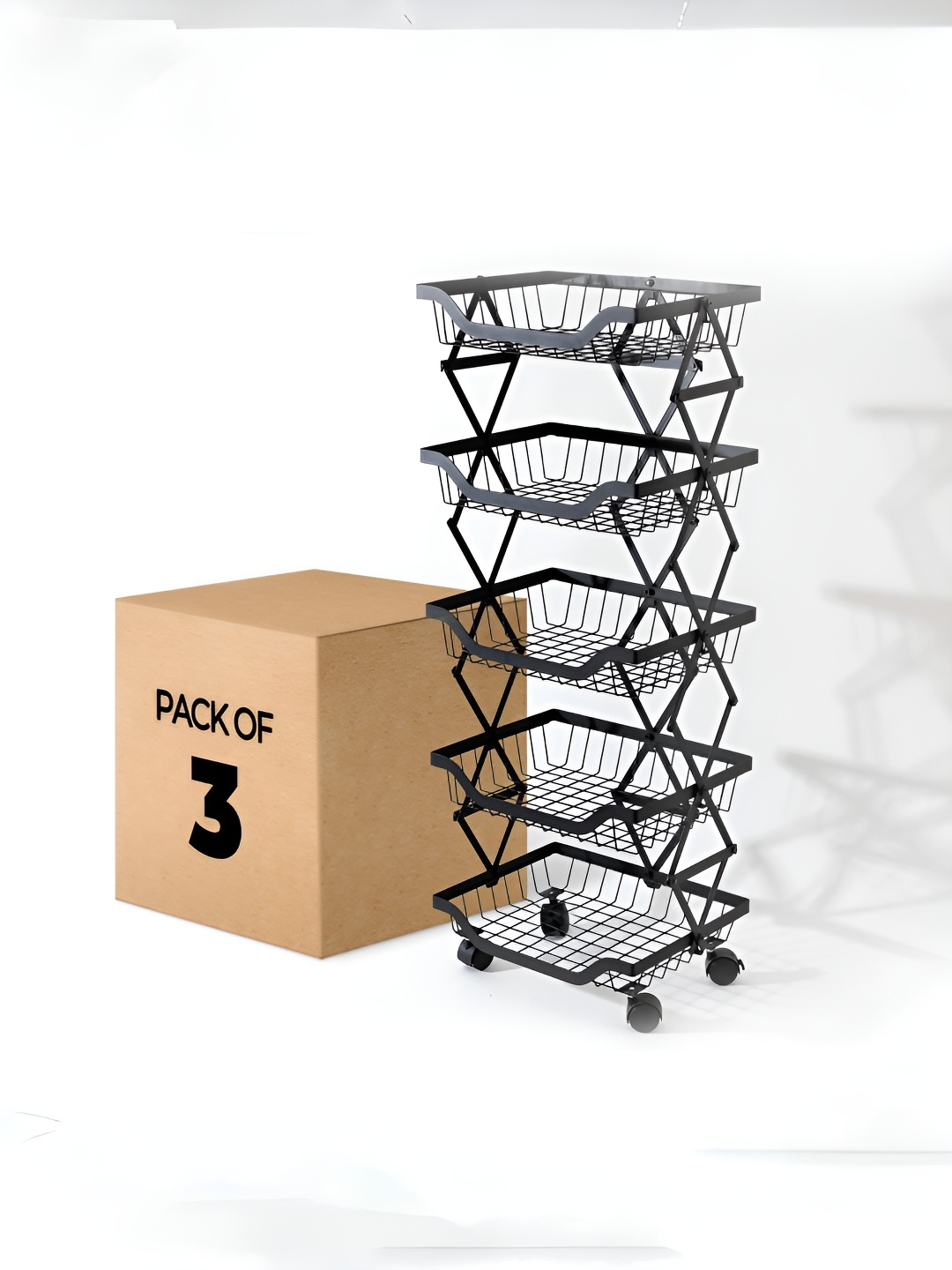 

USHA SHRIRAM Black 3 Pieces 5 Layer Kitchen Fruit and Vegetable Baskets