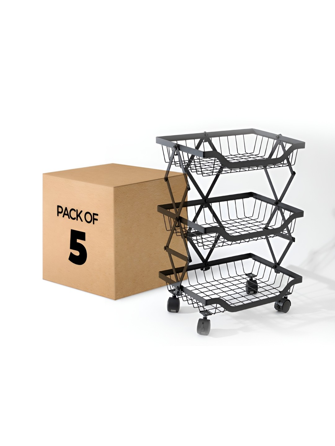 USHA SHRIRAM Black 3 Pieces 3 Layer Kitchen Fruit and Vegetable Baskets