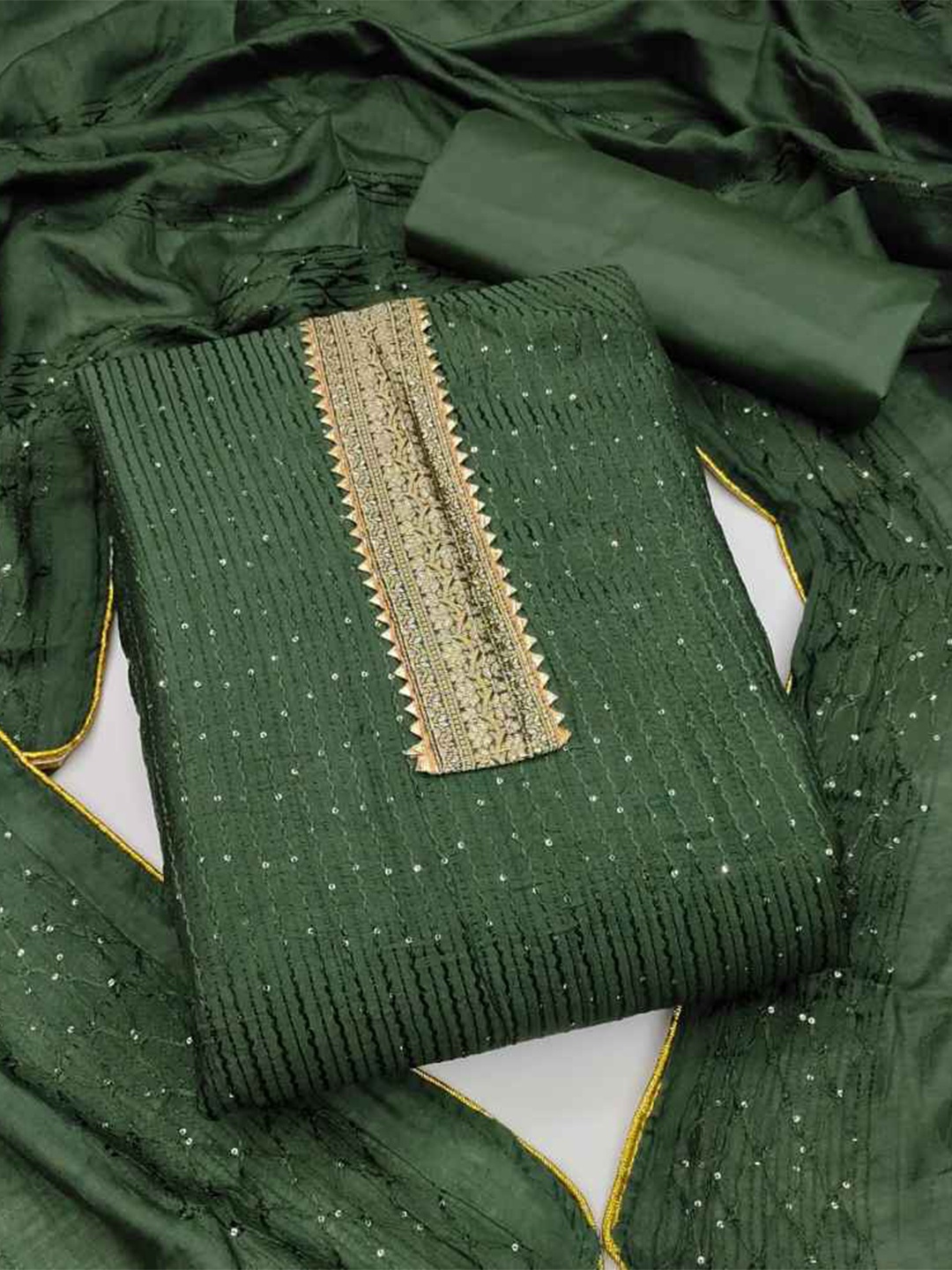

faxofab Embroidered Silk Georgette Unstitched Dress Material, Green