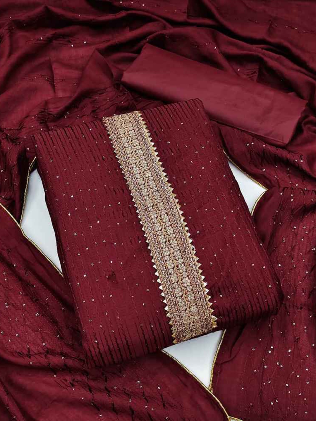 

faxofab Embroidered Silk Georgette Unstitched Dress Material, Maroon