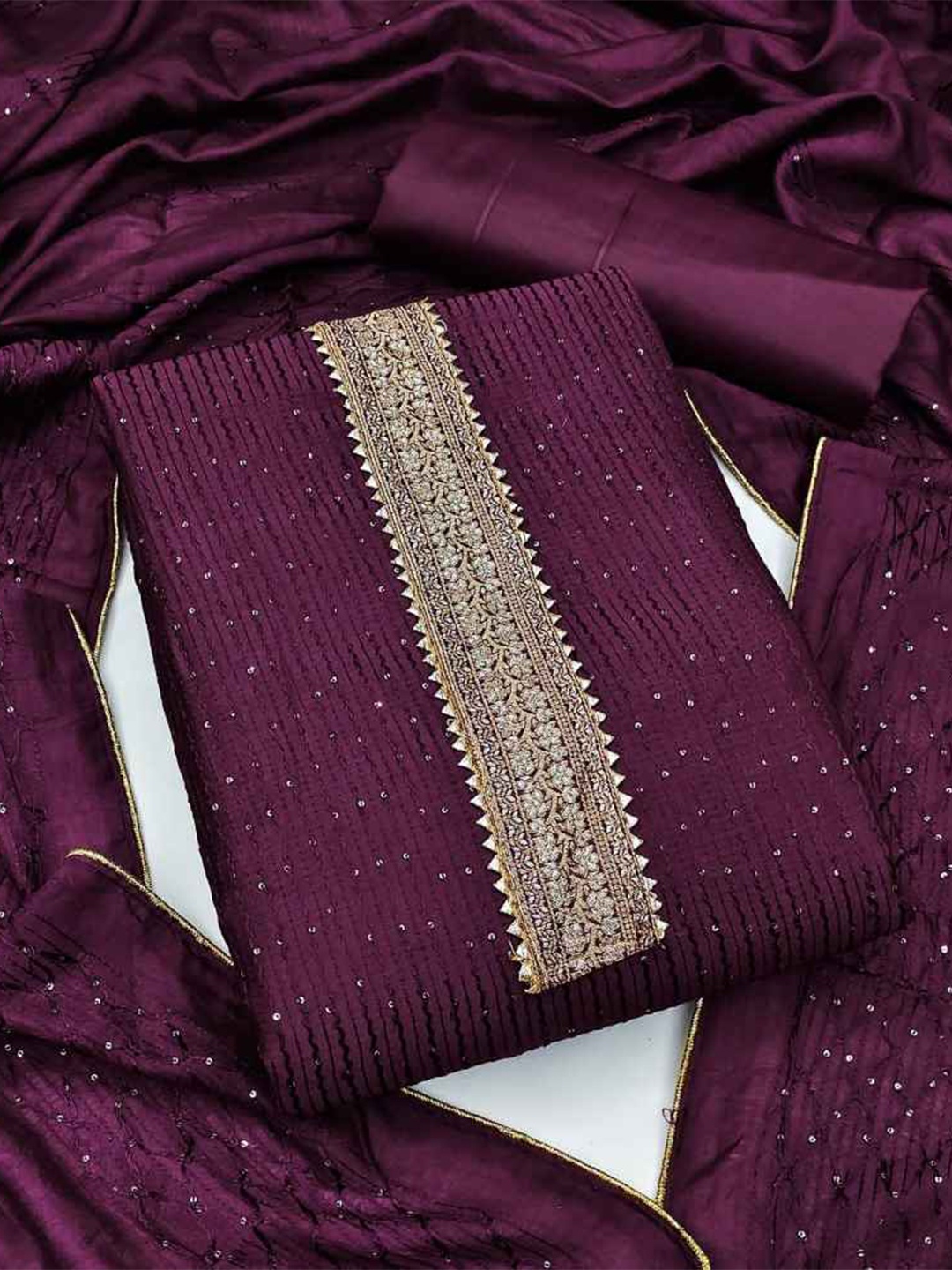 

faxofab Embroidered Silk Georgette Unstitched Dress Material, Purple