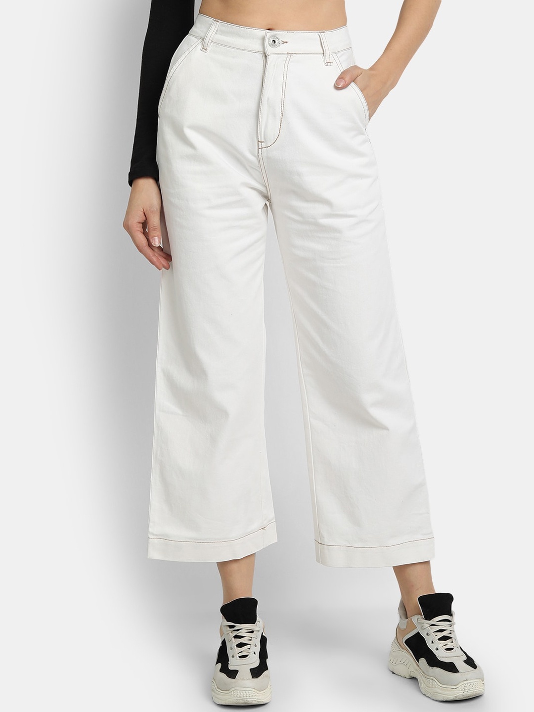 

River Of Design Jeans Women Jean Wide Leg High-Rise Cropped Cotton Jeans, White
