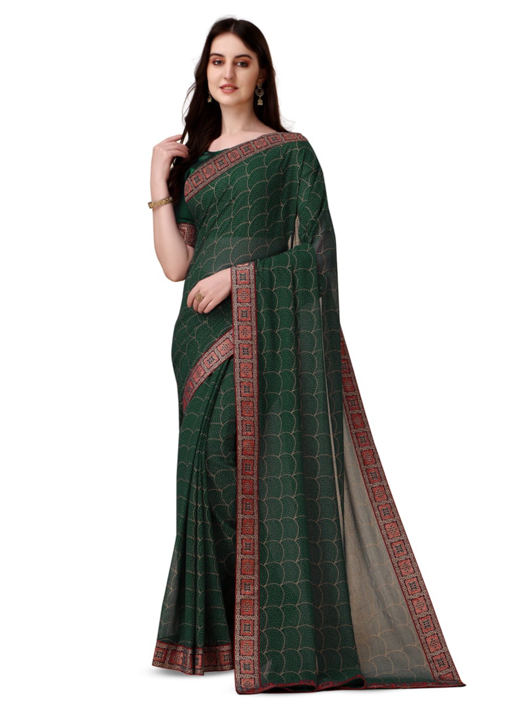 

Marabout Geometric Printed Zari Saree, Green