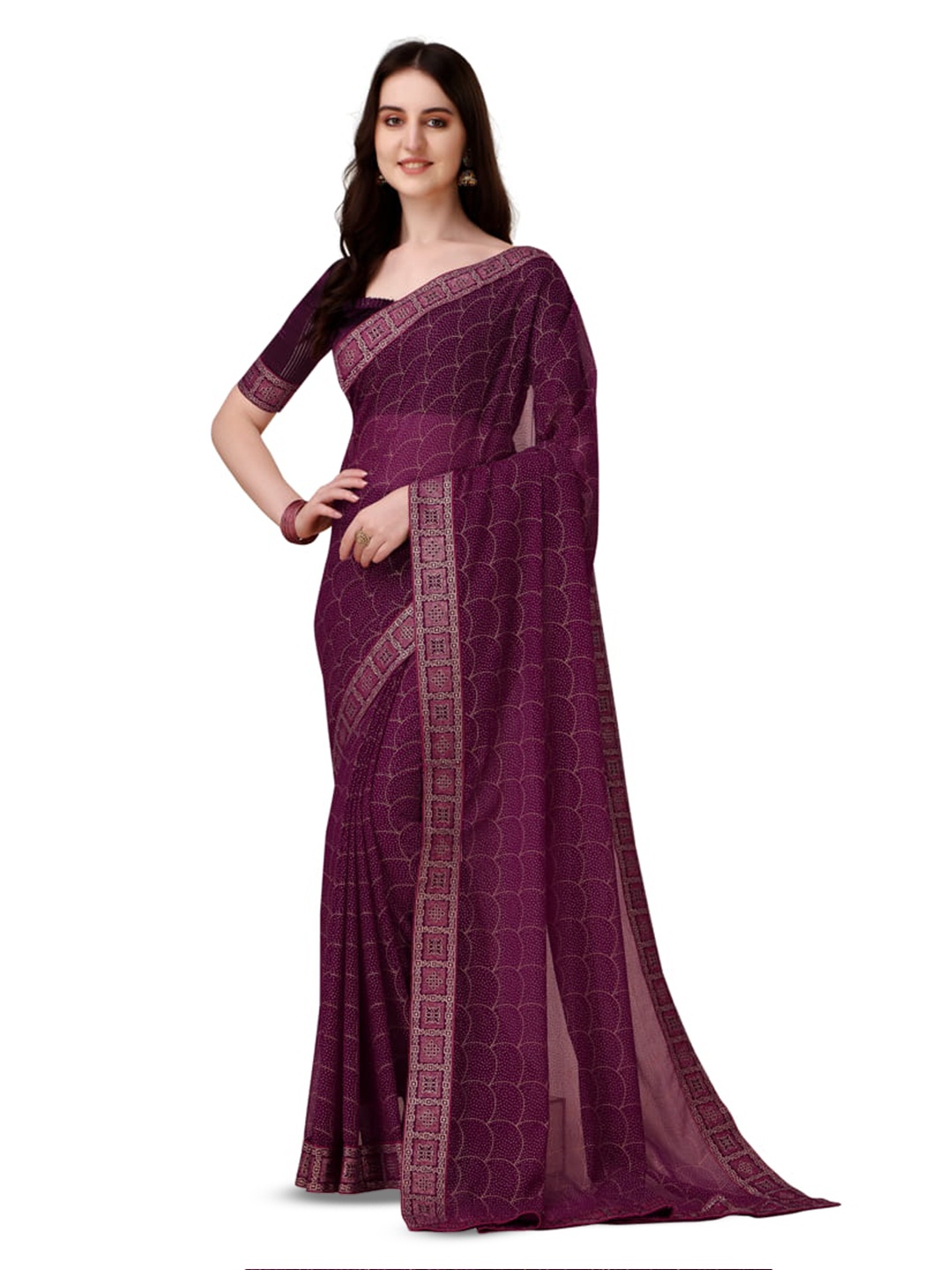 

Marabout Woven Design Embellished Zari Banarasi Saree, Purple