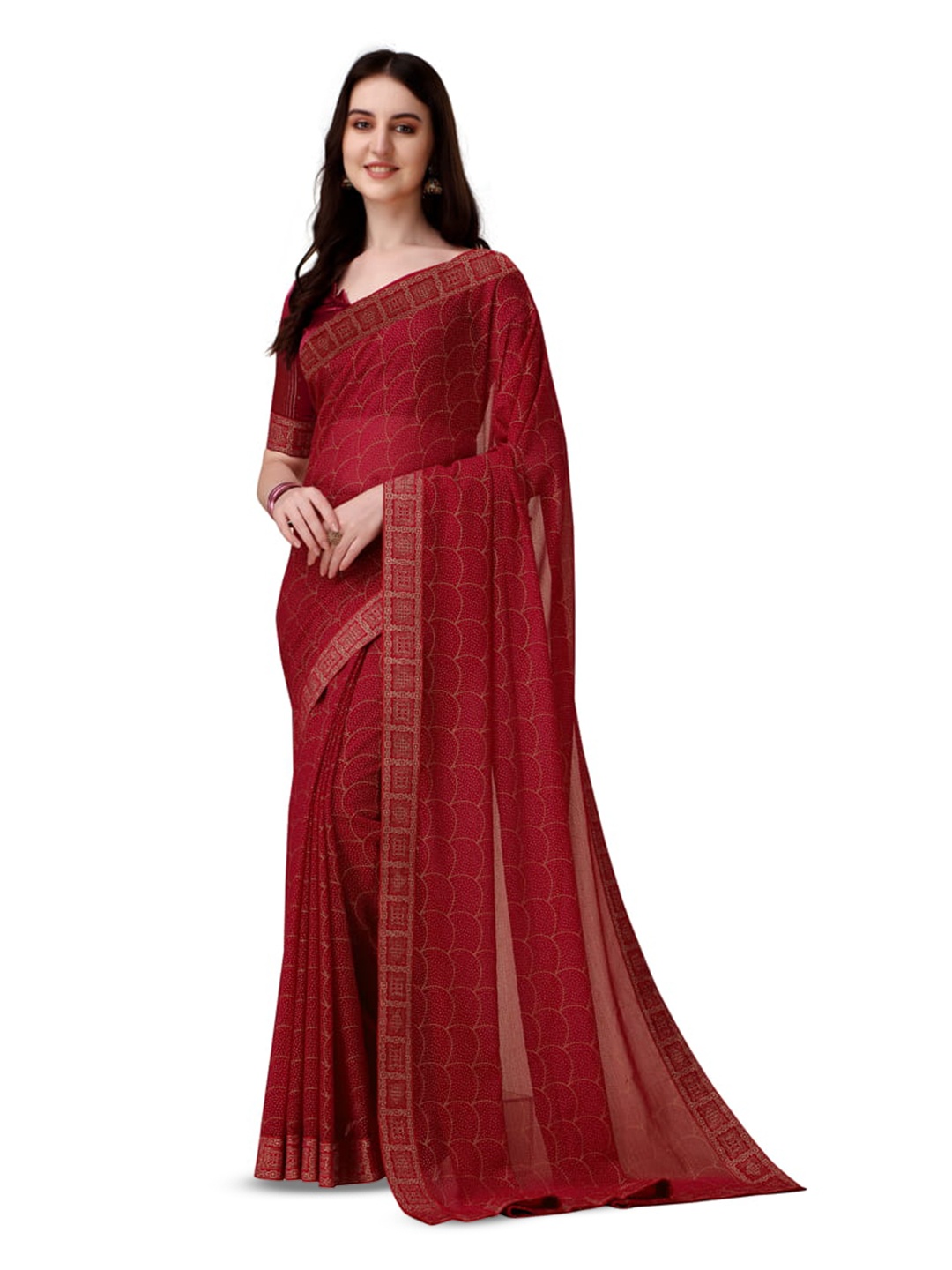 

Marabout Geometric Embellished Zari Banarasi Saree, Maroon