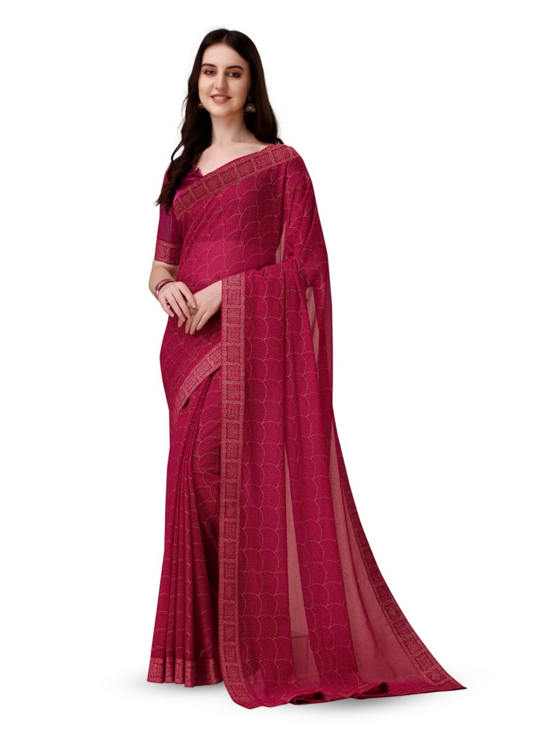 

Marabout Geometric Embellished Zari Banarasi Saree, Pink