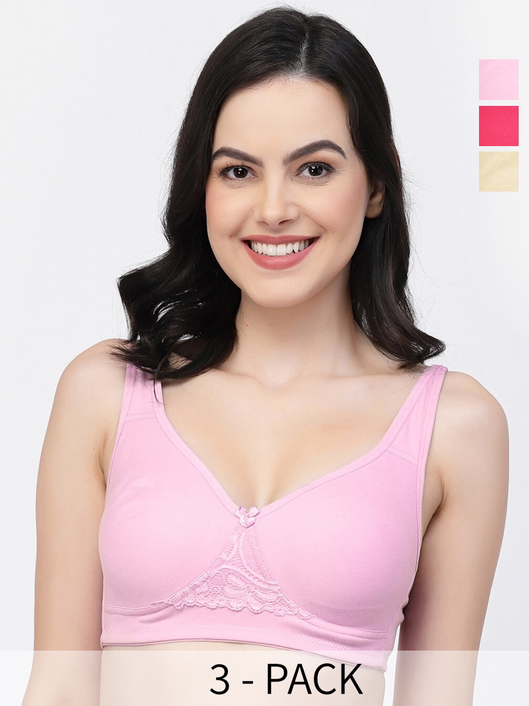 

College Girl Pack of 3 Lightly Padded Cotton T Shirt Bras With All Day Comfort, Pink