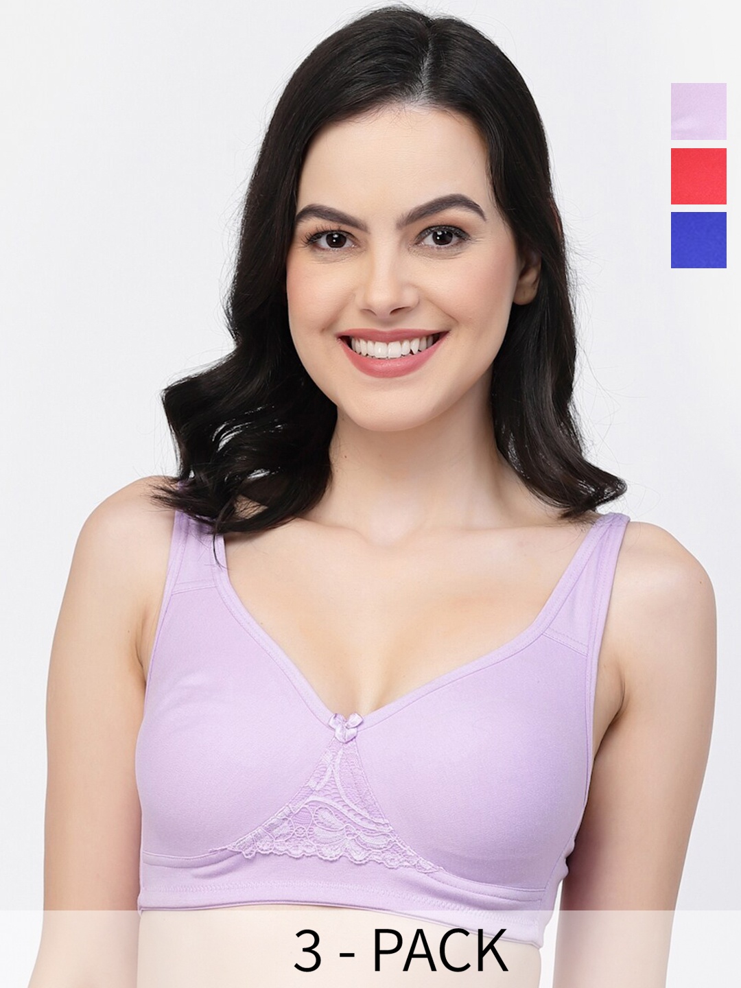 

College Girl Pack of 3 Lightly Padded Cotton T Shirt Bras With All Day Comfort, Red