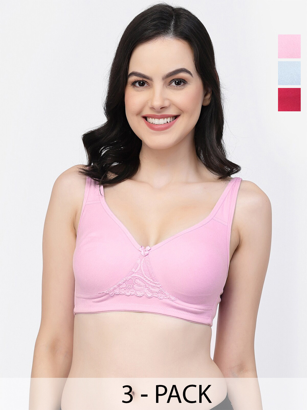 

College Girl Pack of 3 Lightly Padded Cotton T Shirt Bras With All Day Comfort, Pink