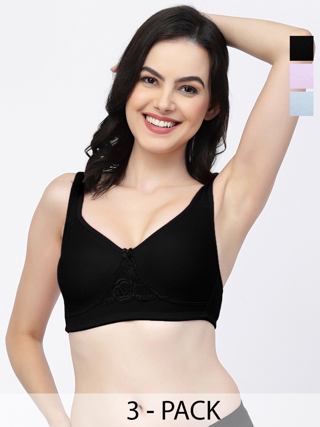 

College Girl Pack Of 3 Full Coverage T-shirt Bras With All Day Comfort, Black